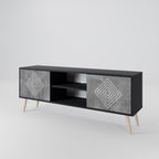 POLYGONAL ARTISTRY Mueble de TV de 2 Puertas en Acabado Negro