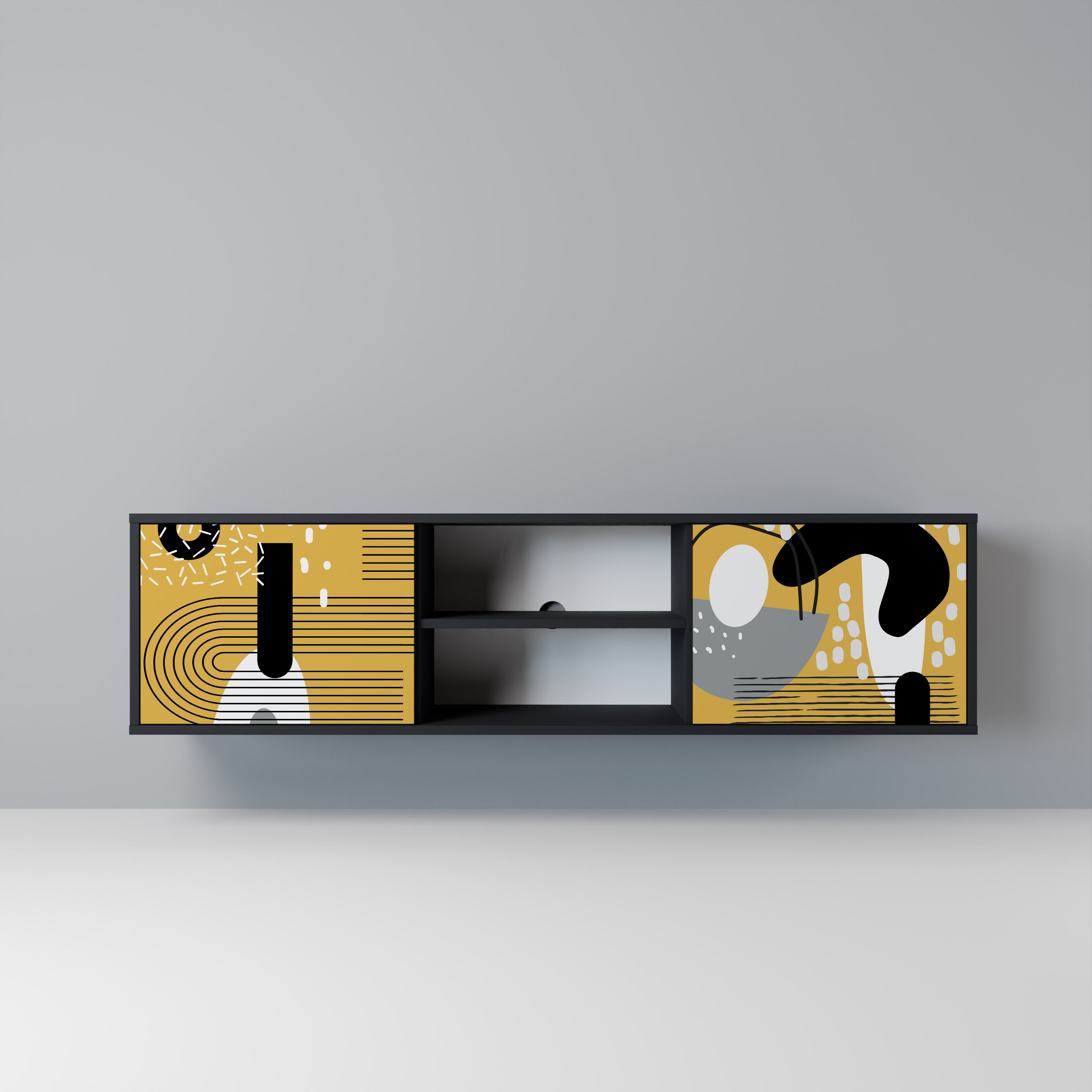 Mueble de TV de 2 puertas SHAPESHIFT SYMPHONY con acabado negro