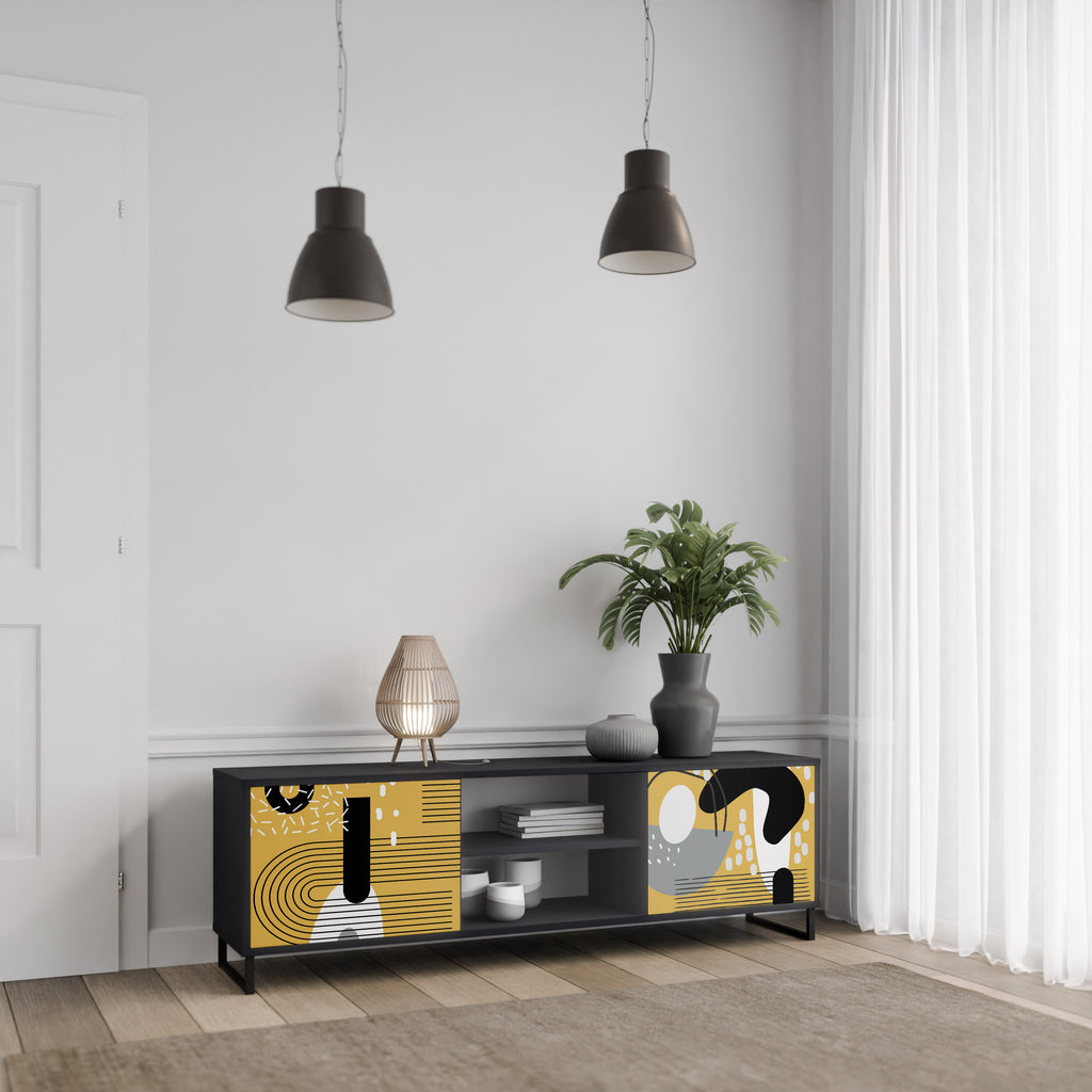 Mueble de TV de 2 puertas SHAPESHIFT SYMPHONY con acabado negro