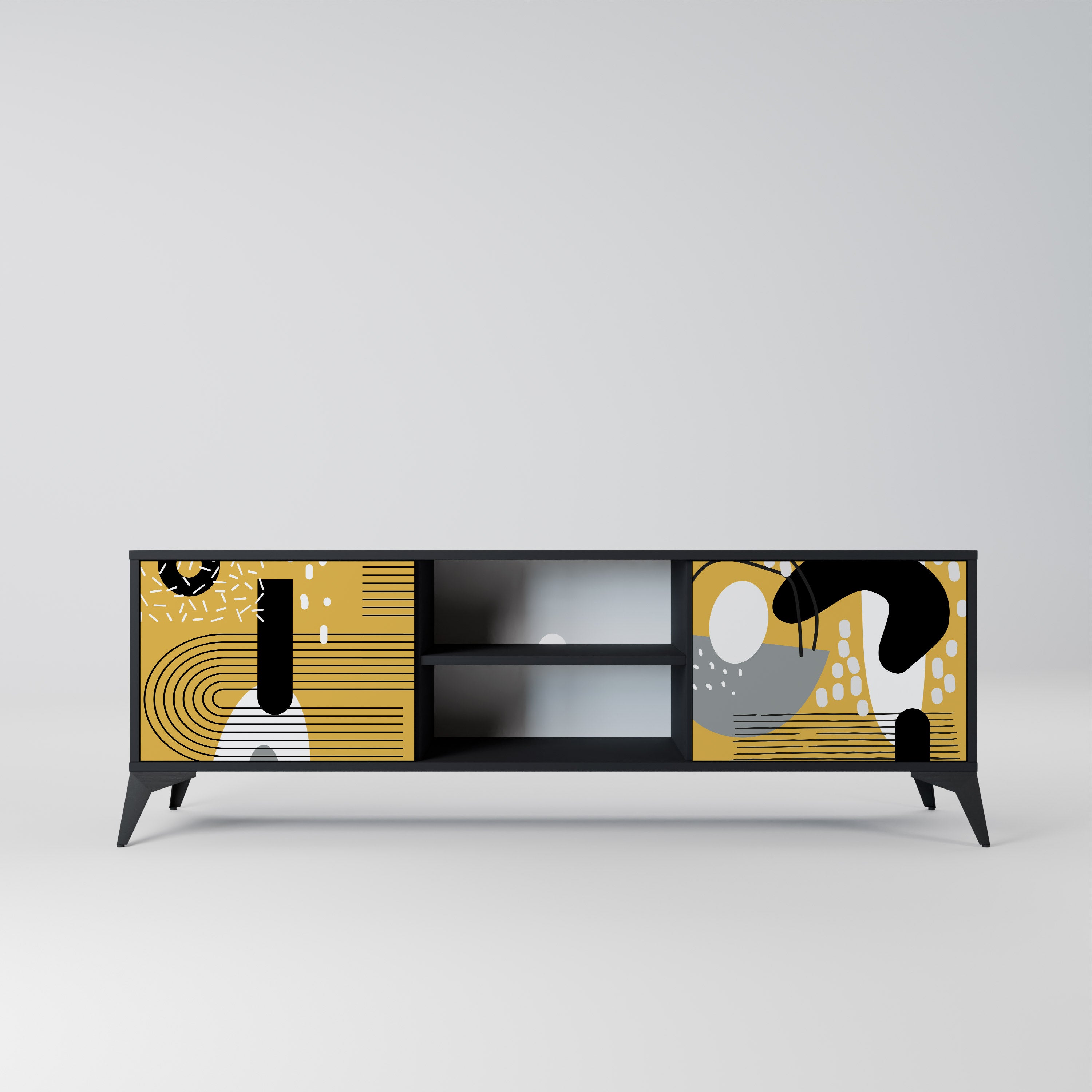 Mueble de TV de 2 puertas SHAPESHIFT SYMPHONY con acabado negro