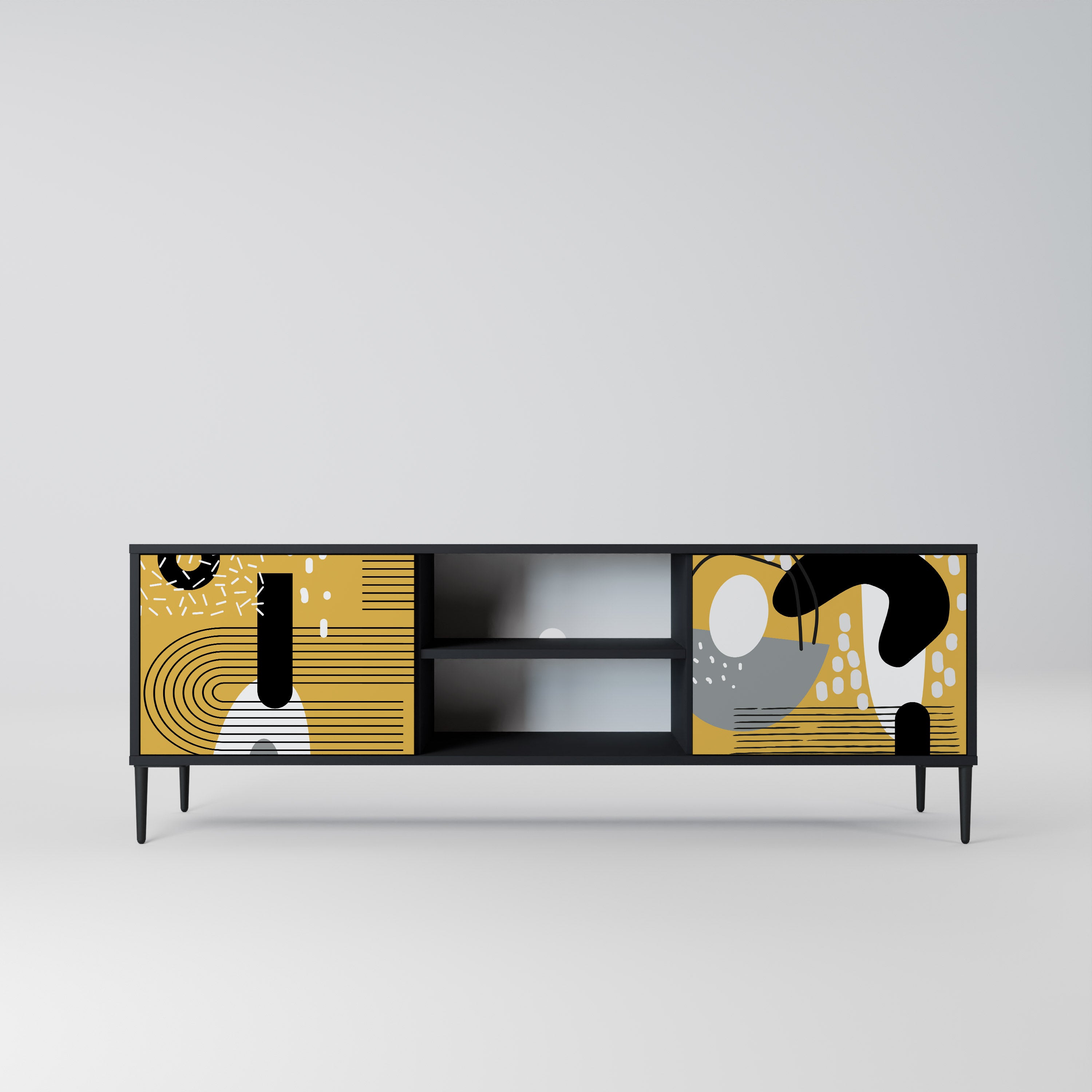 Mueble de TV de 2 puertas SHAPESHIFT SYMPHONY con acabado negro