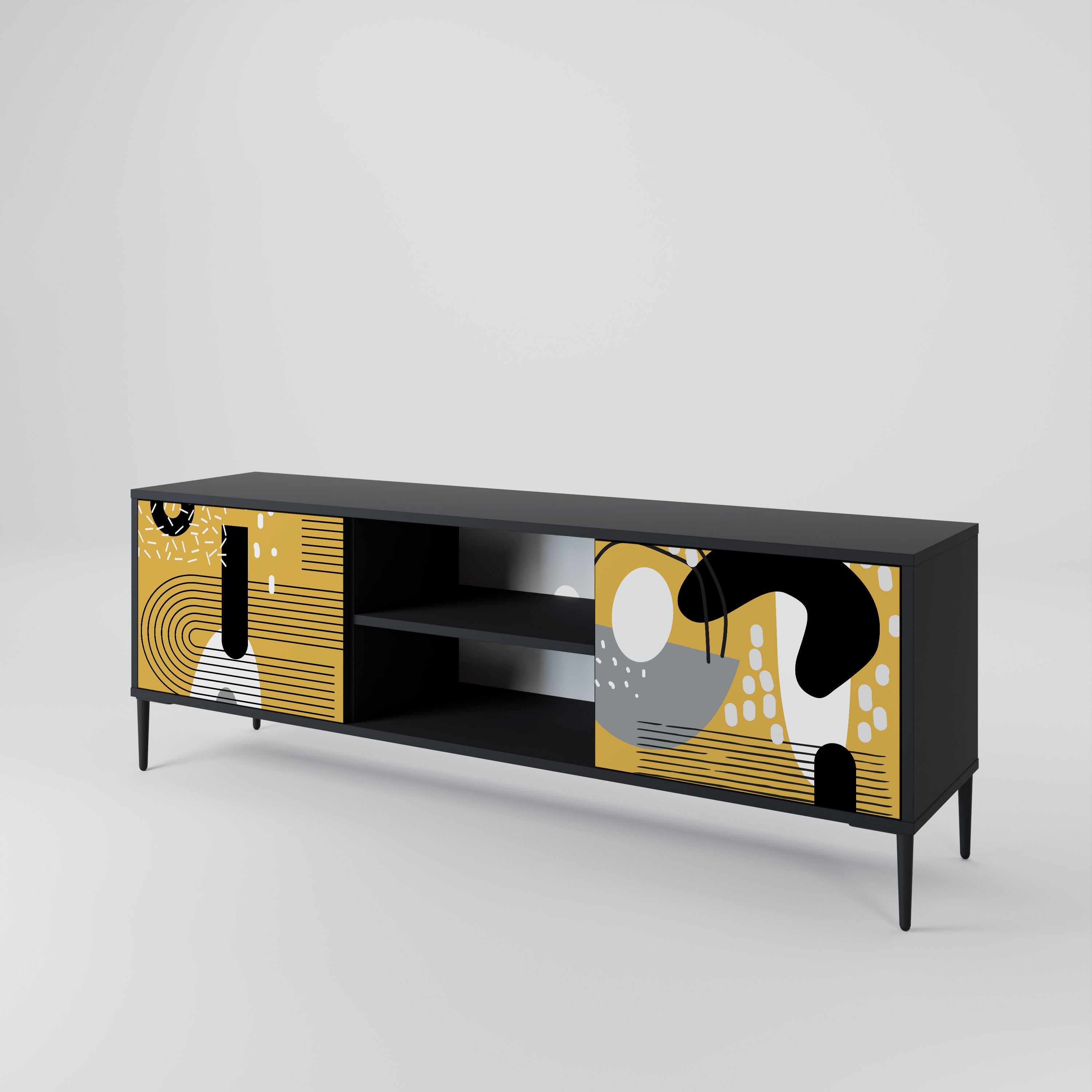 Mueble de TV de 2 puertas SHAPESHIFT SYMPHONY con acabado negro