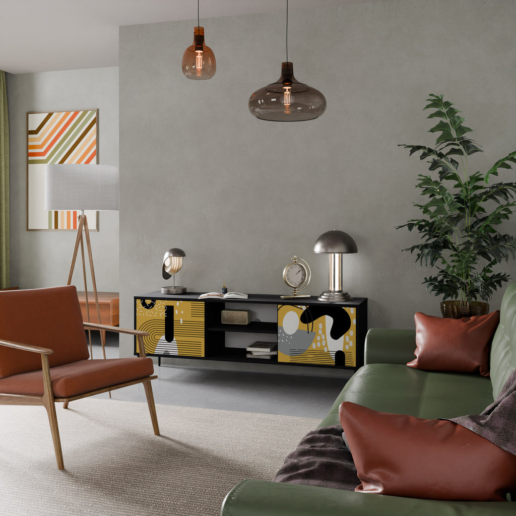 Mueble de TV de 2 puertas SHAPESHIFT SYMPHONY con acabado negro