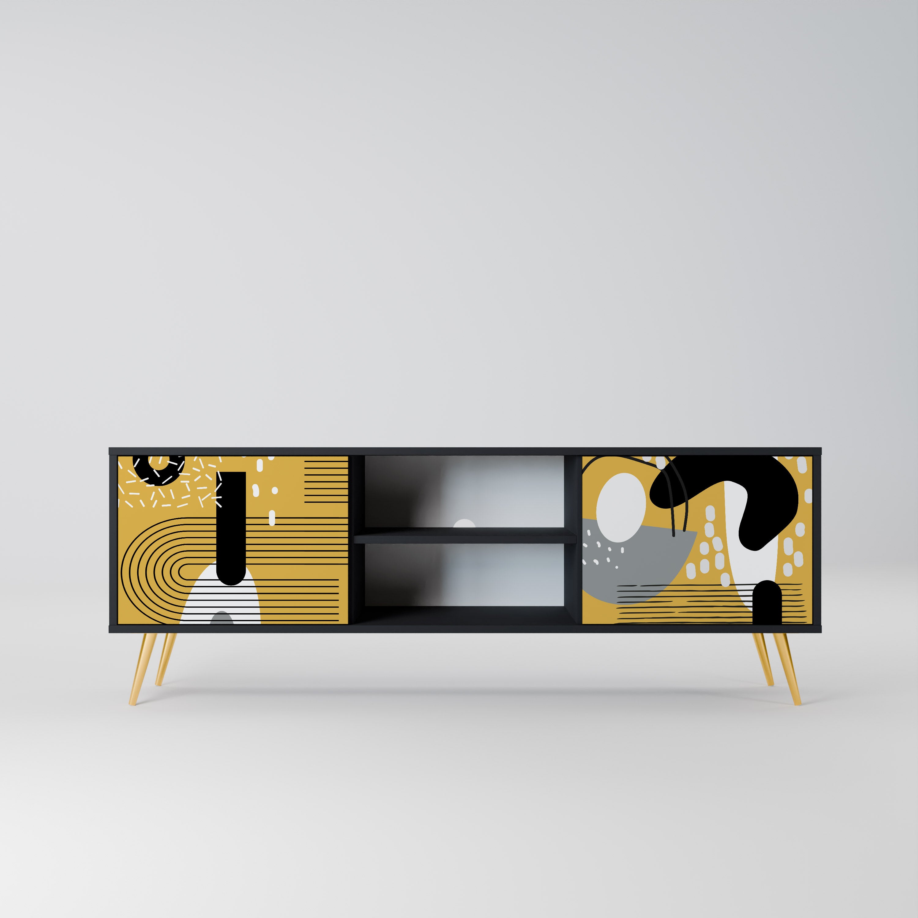 Mueble de TV de 2 puertas SHAPESHIFT SYMPHONY con acabado negro