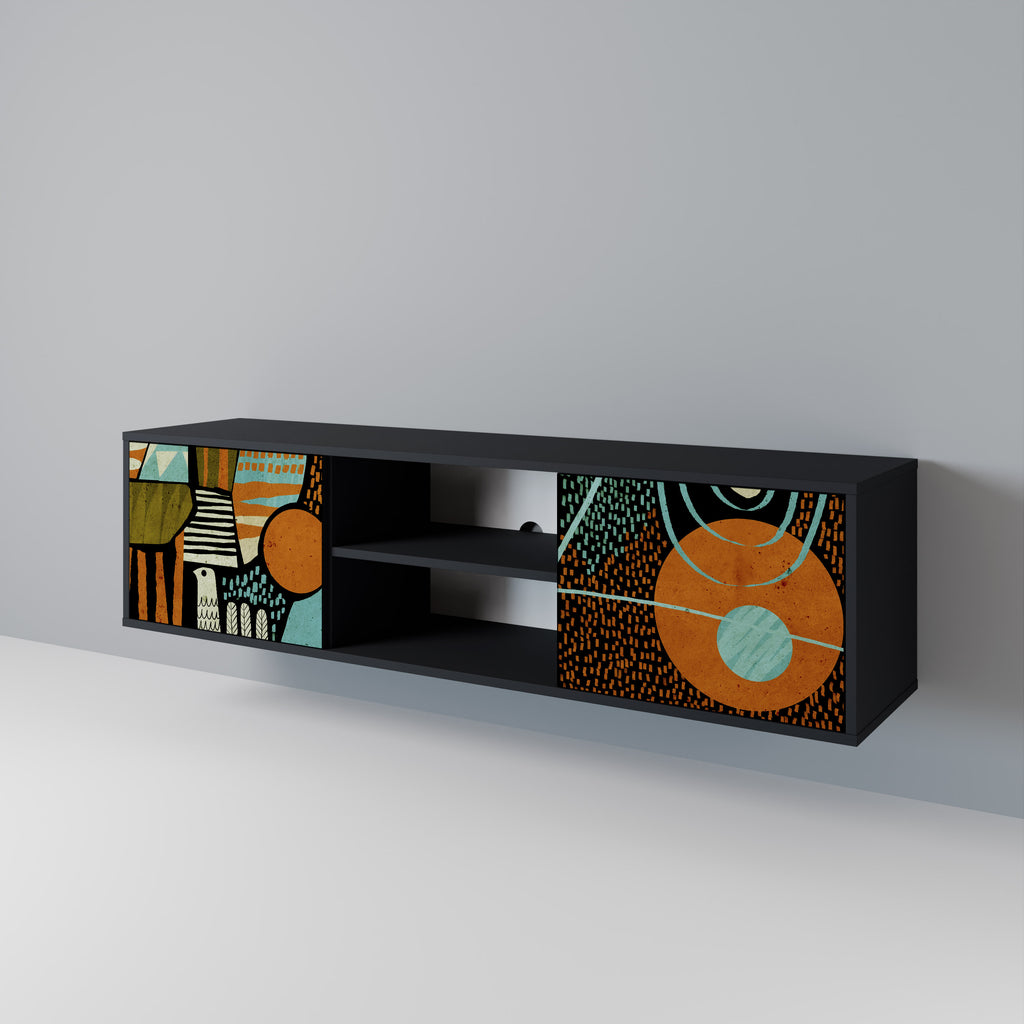 Mueble de TV de 2 puertas GEODE GLIMMER con acabado negro