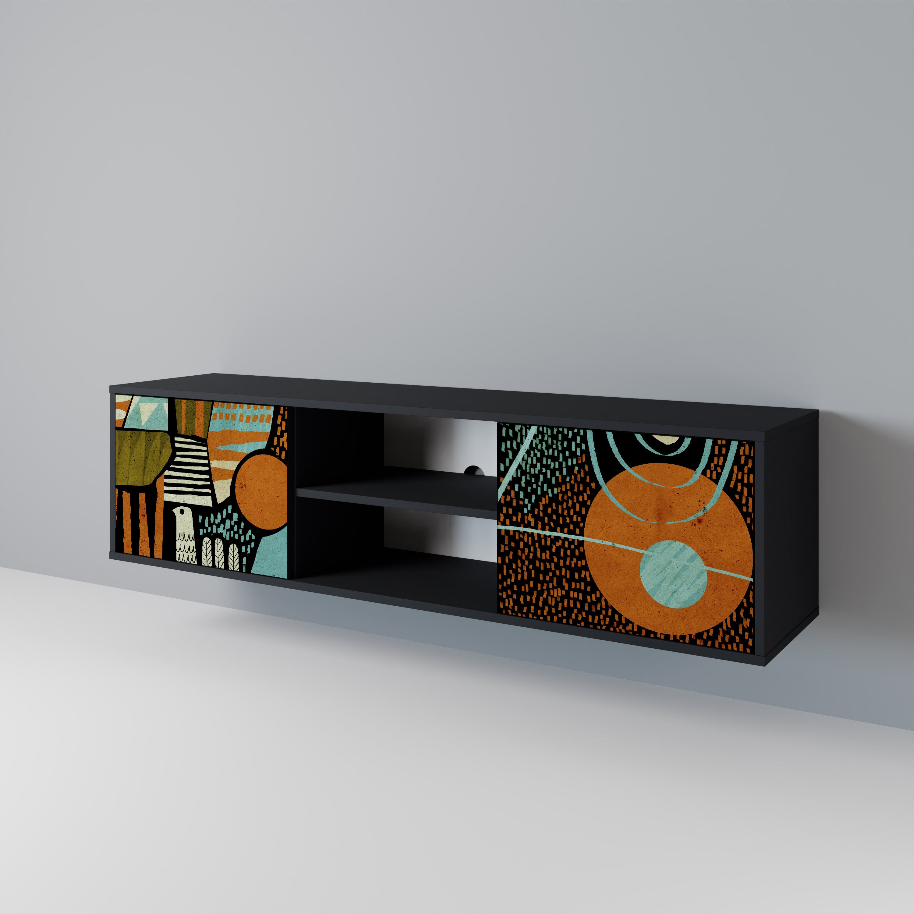 Mueble de TV de 2 puertas GEODE GLIMMER con acabado negro