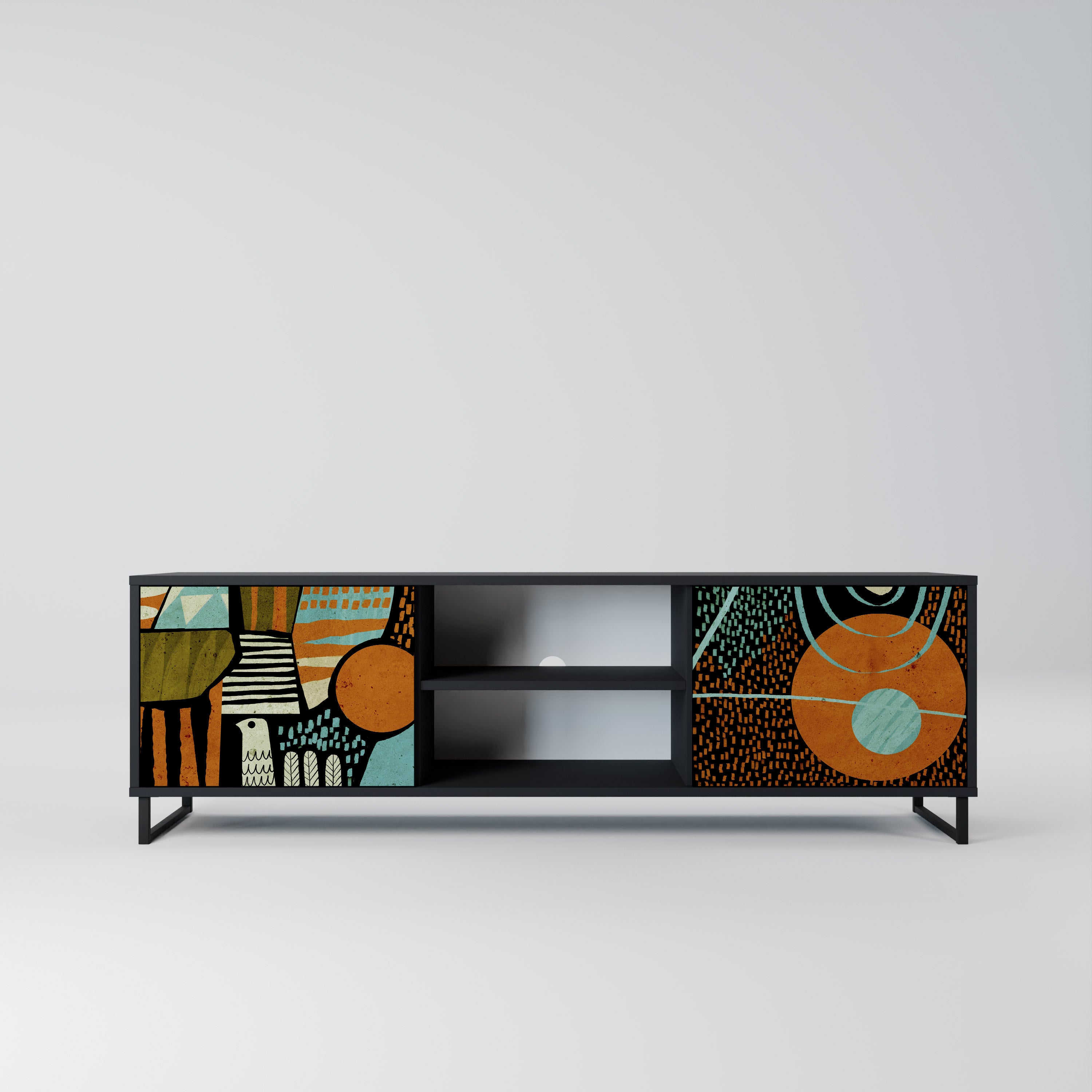 Mueble de TV de 2 puertas GEODE GLIMMER con acabado negro