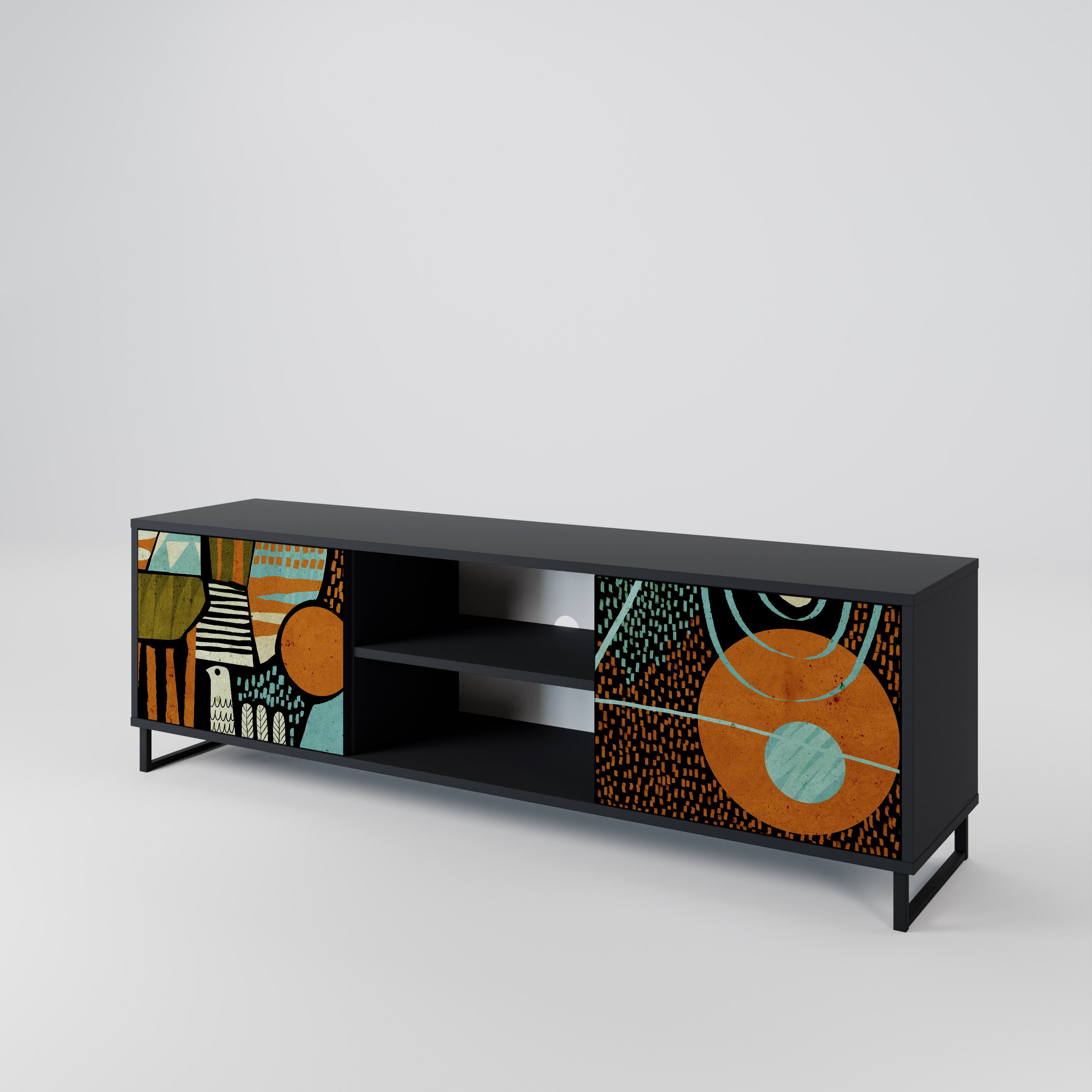 Mueble de TV de 2 puertas GEODE GLIMMER con acabado negro