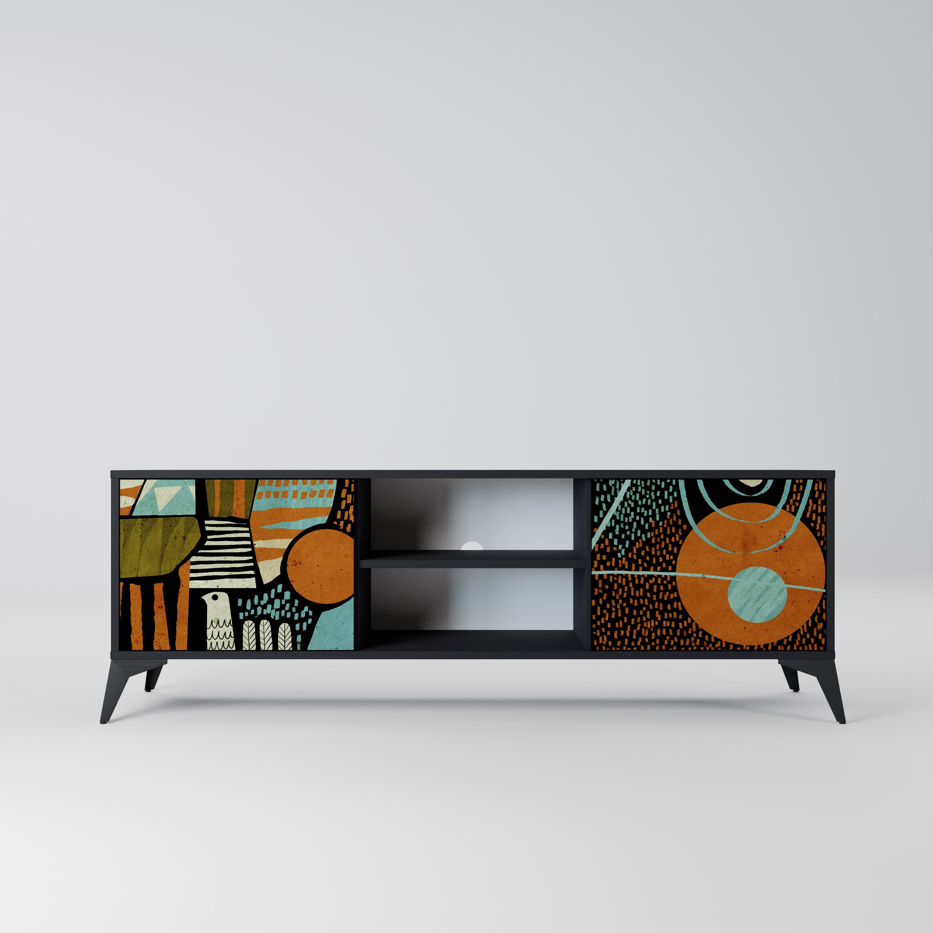 Mueble de TV de 2 puertas GEODE GLIMMER con acabado negro