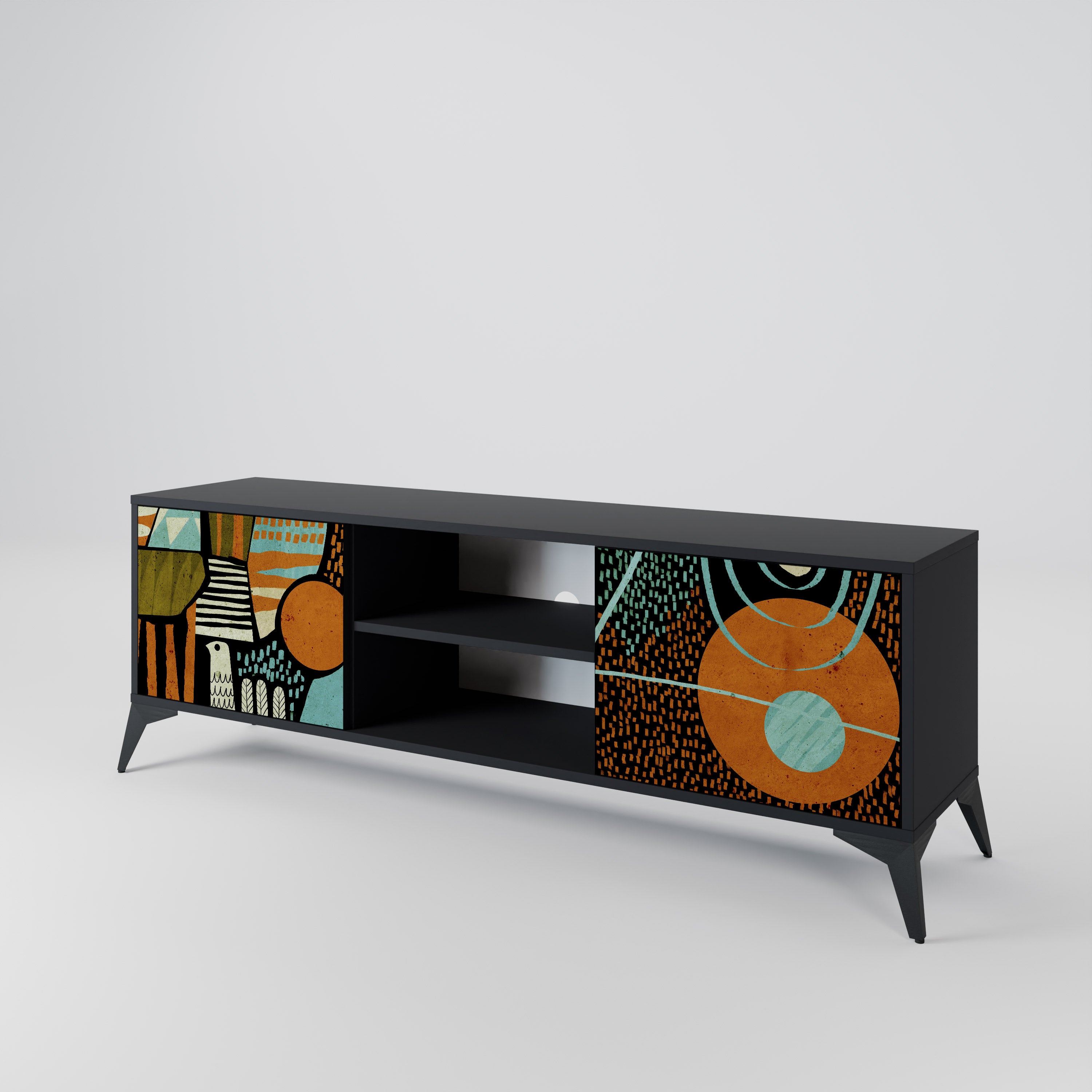 Mueble de TV de 2 puertas GEODE GLIMMER con acabado negro