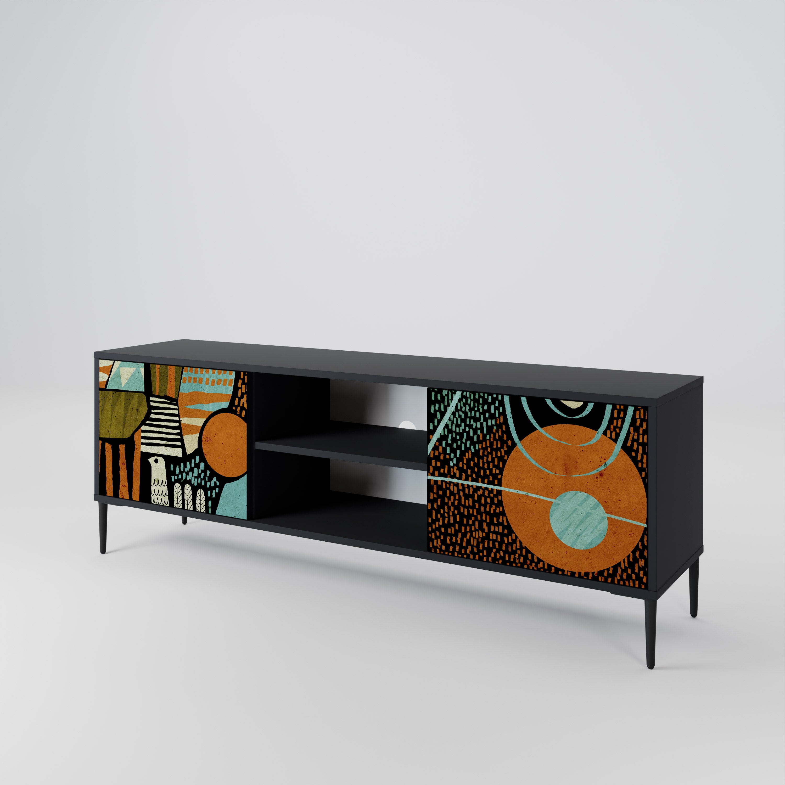 Mueble de TV de 2 puertas GEODE GLIMMER con acabado negro
