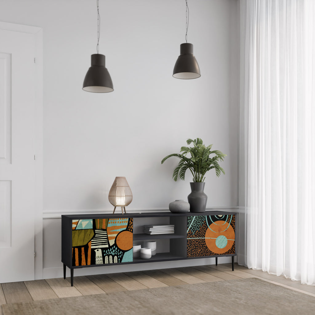 Mueble de TV de 2 puertas GEODE GLIMMER con acabado negro