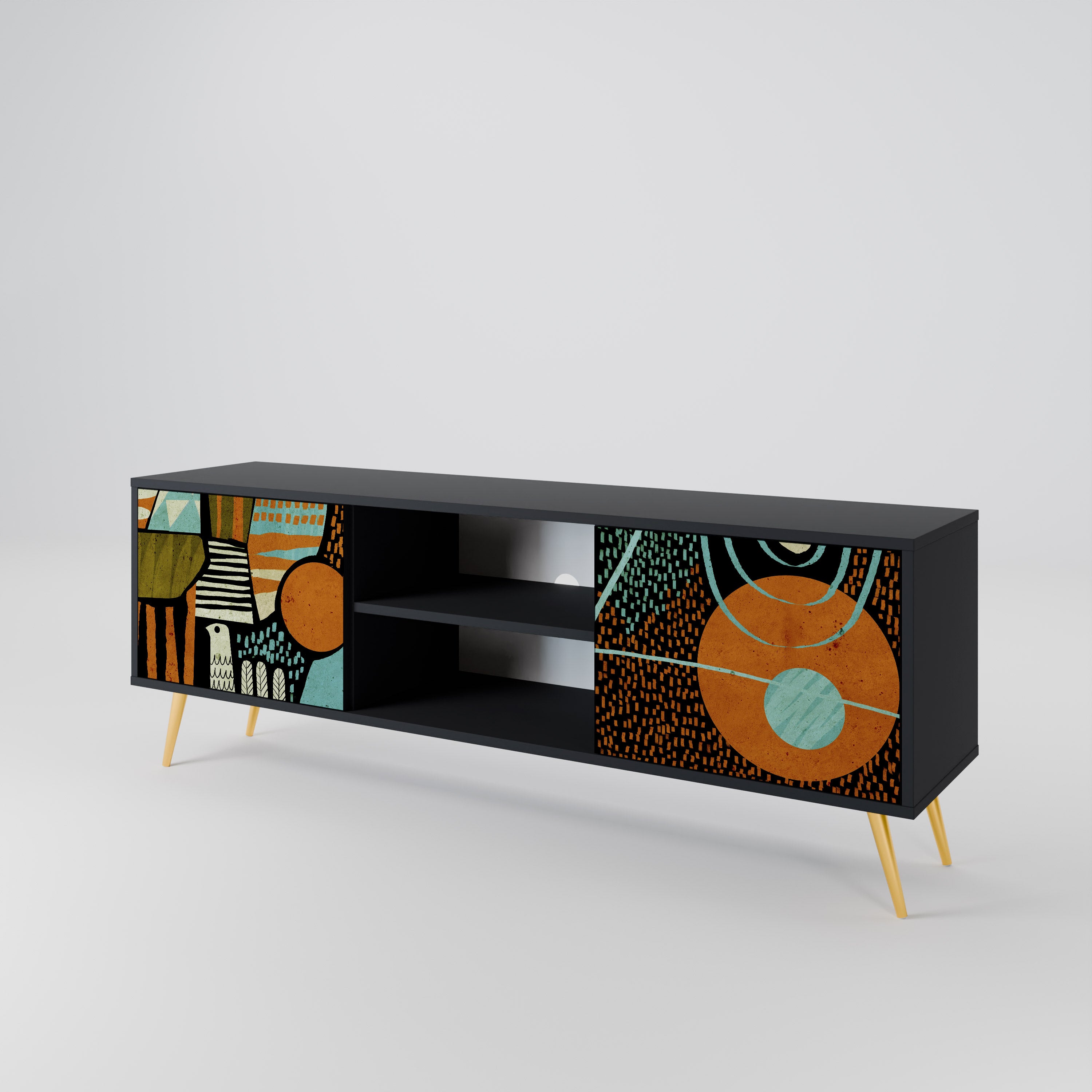 Mueble de TV de 2 puertas GEODE GLIMMER con acabado negro