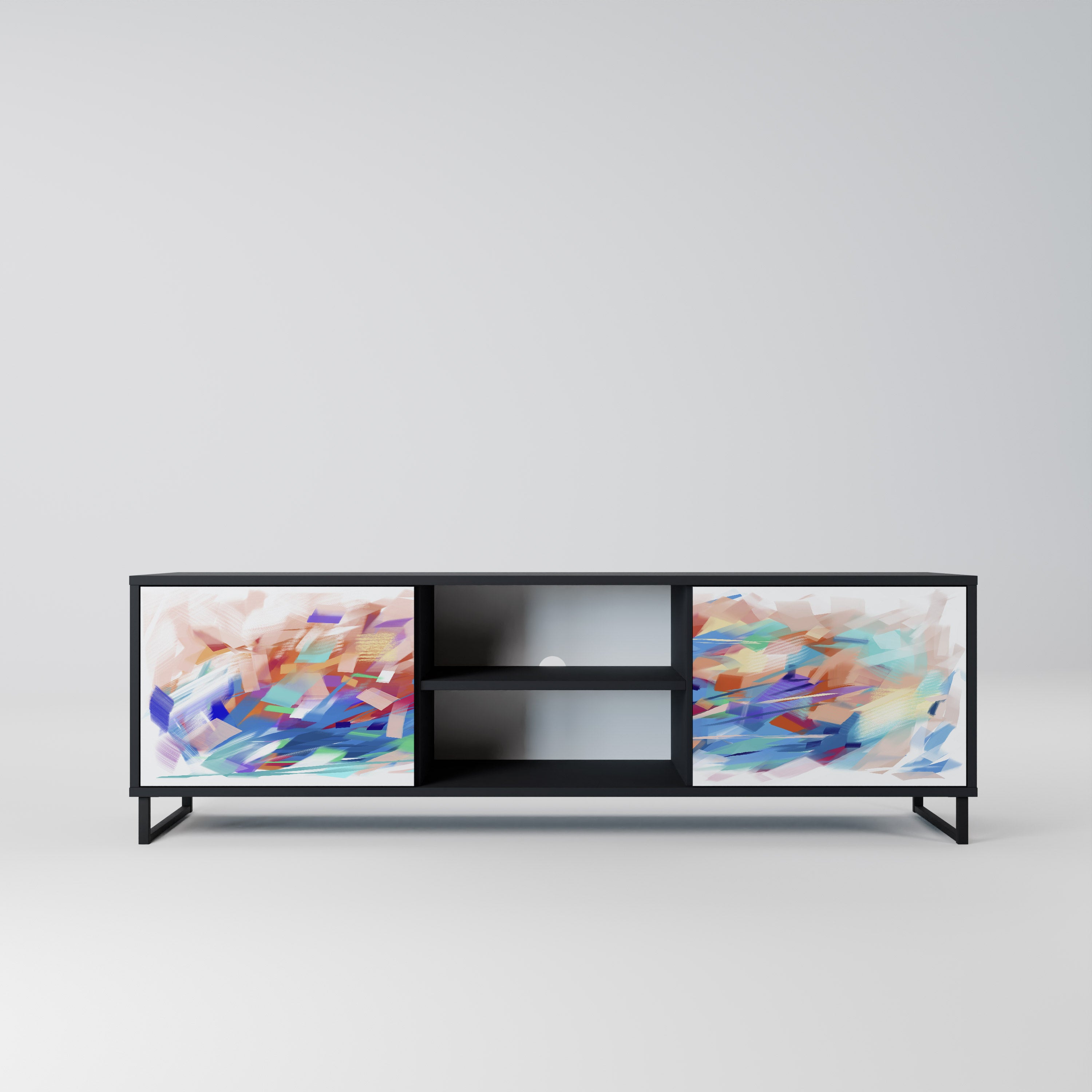 Mueble de TV de 2 puertas FINESSE MASH-UP con acabado negro