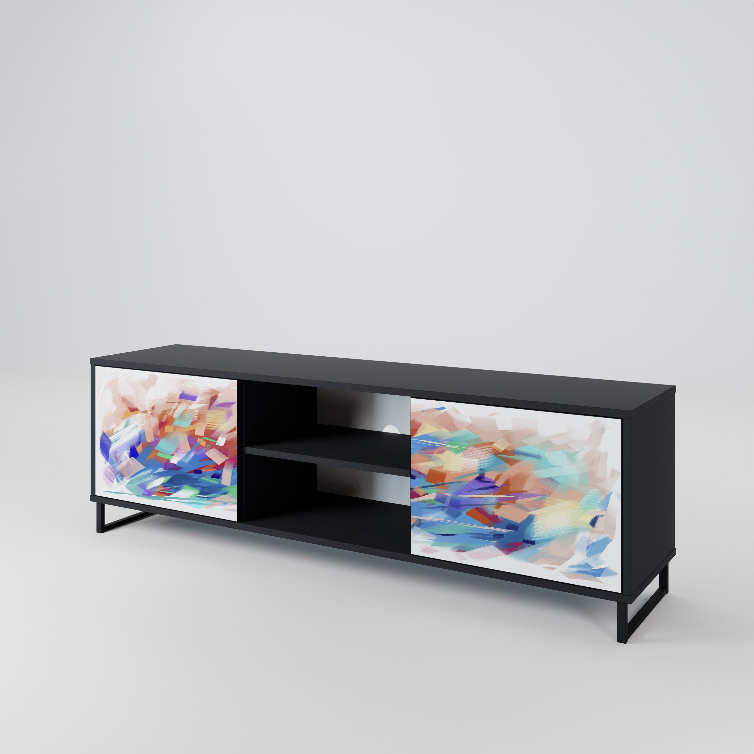 Mueble de TV de 2 puertas FINESSE MASH-UP con acabado negro