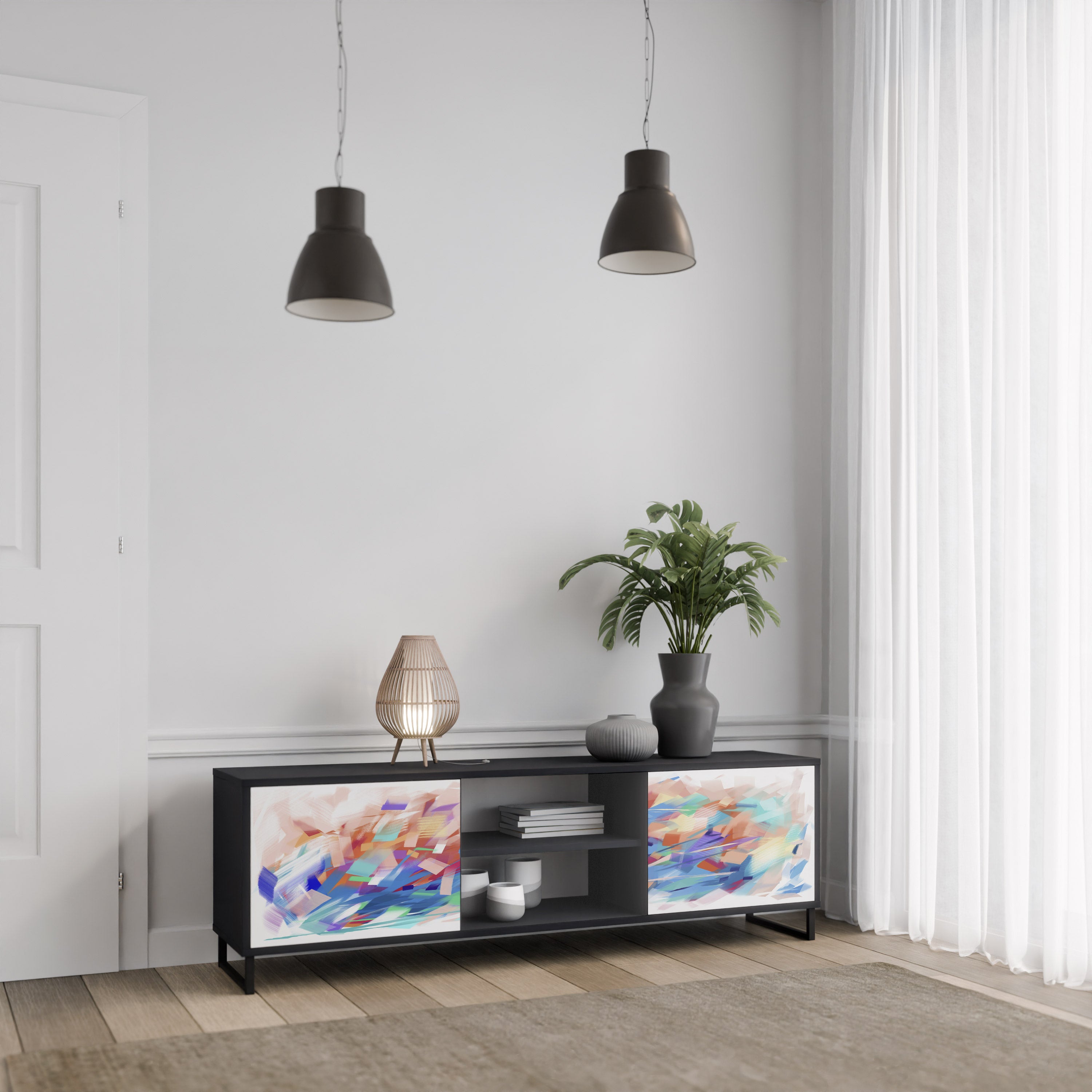 Mueble de TV de 2 puertas FINESSE MASH-UP con acabado negro