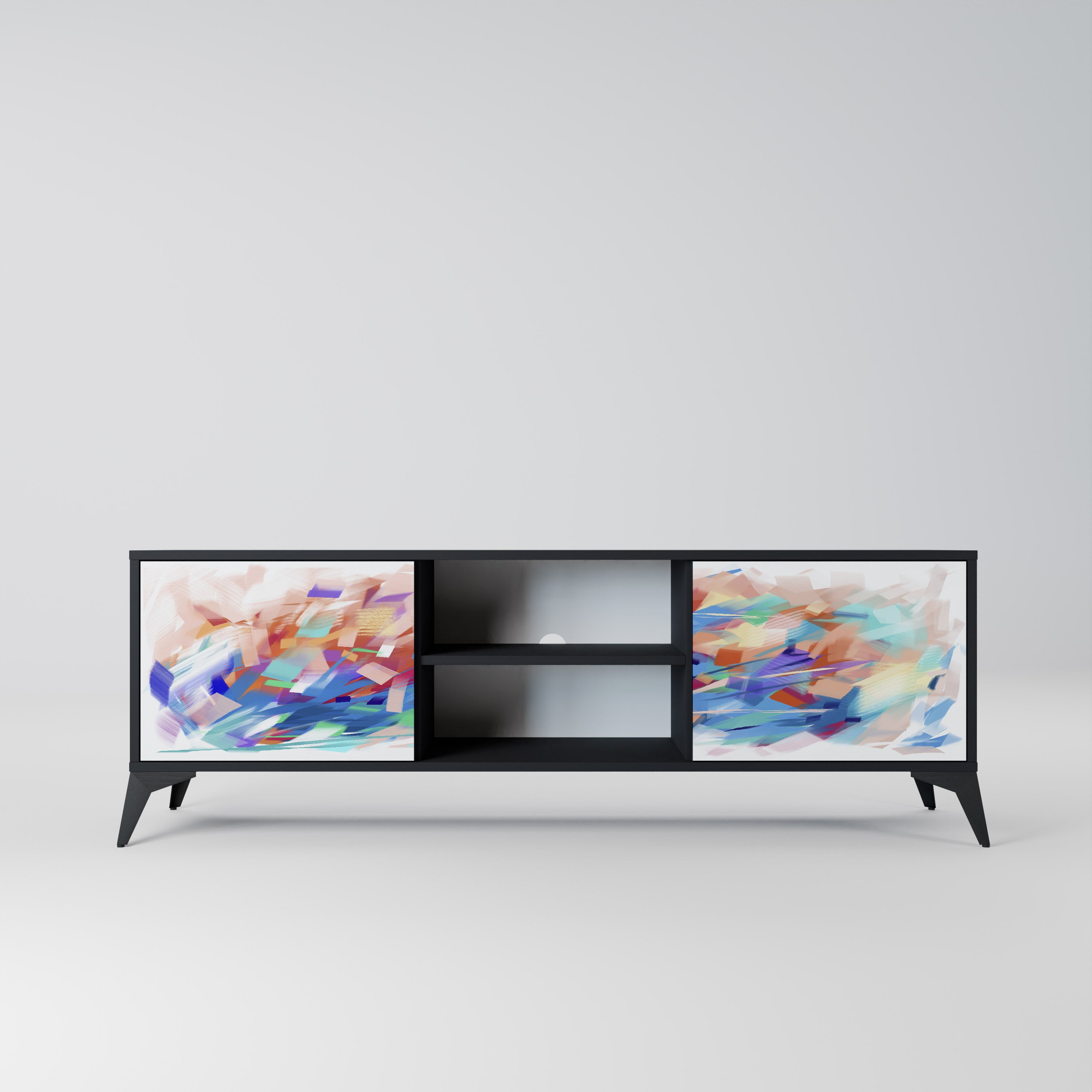 Mueble de TV de 2 puertas FINESSE MASH-UP con acabado negro
