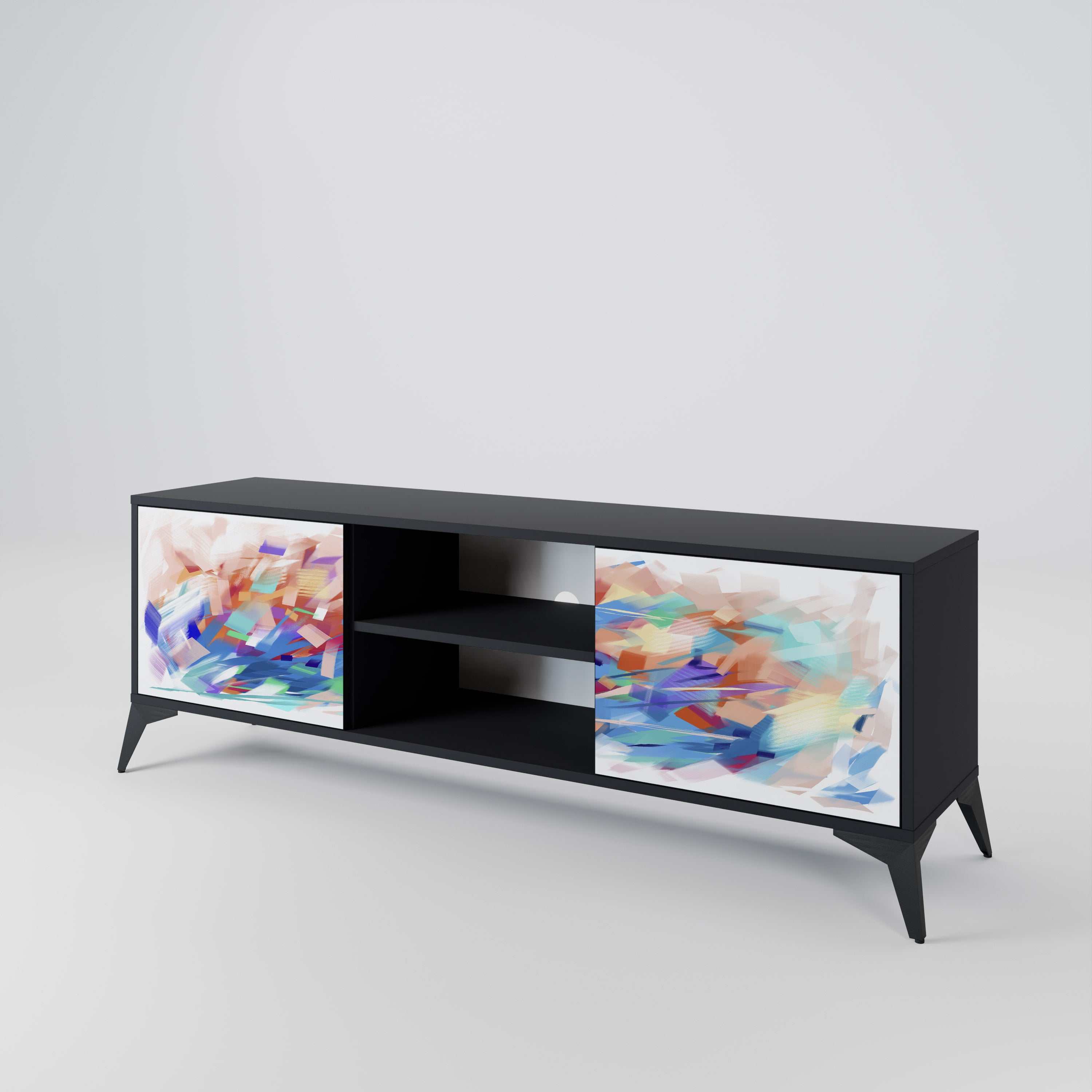 Mueble de TV de 2 puertas FINESSE MASH-UP con acabado negro