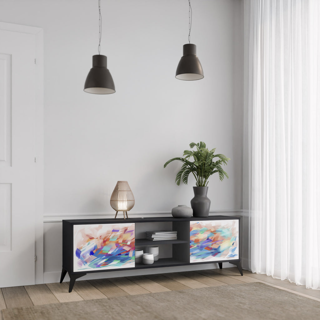 Mueble de TV de 2 puertas FINESSE MASH-UP con acabado negro