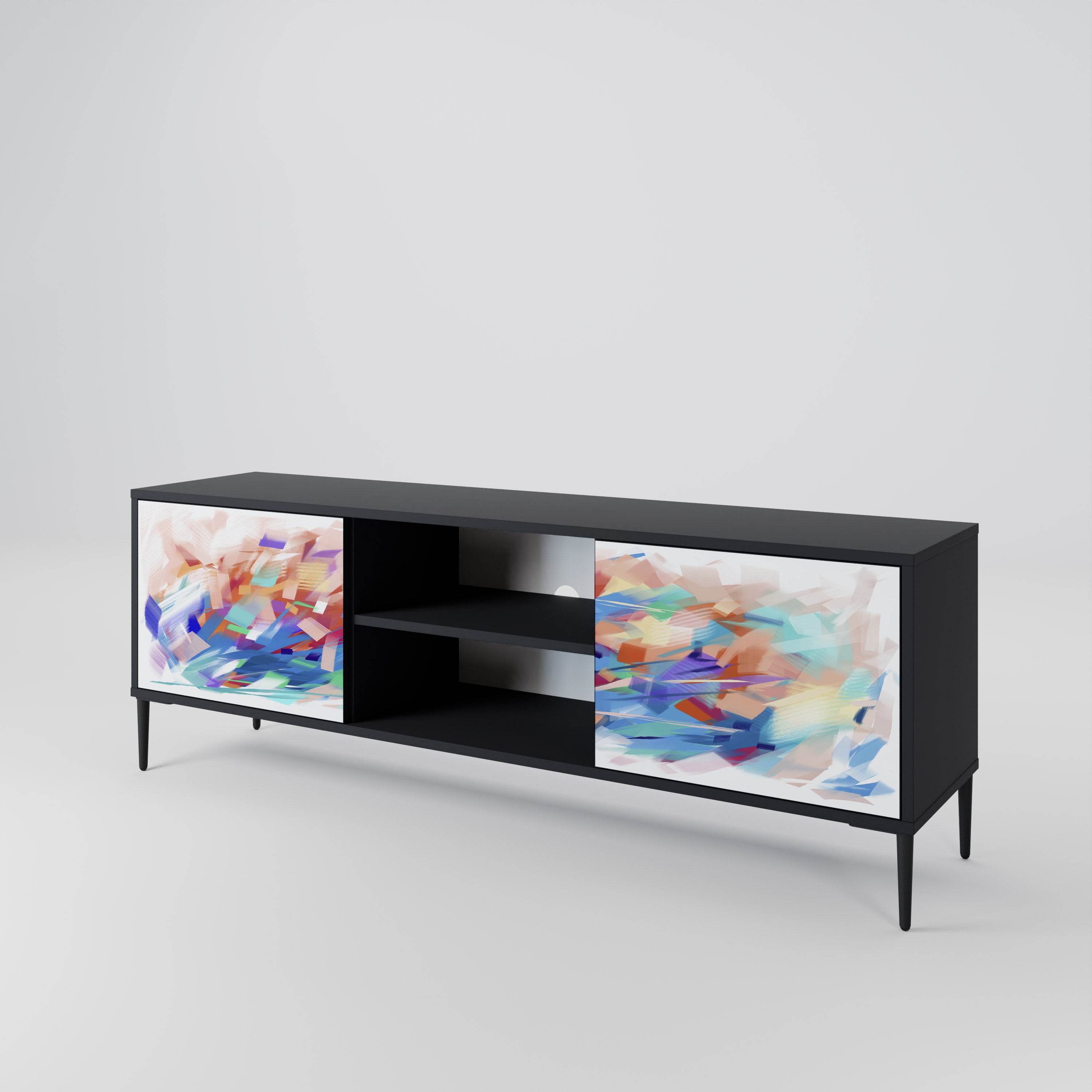Mueble de TV de 2 puertas FINESSE MASH-UP con acabado negro