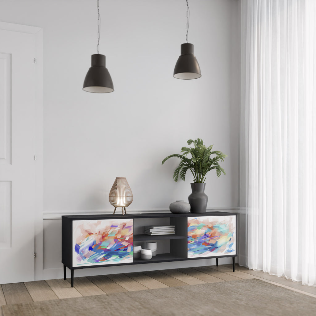 Mueble de TV de 2 puertas FINESSE MASH-UP con acabado negro