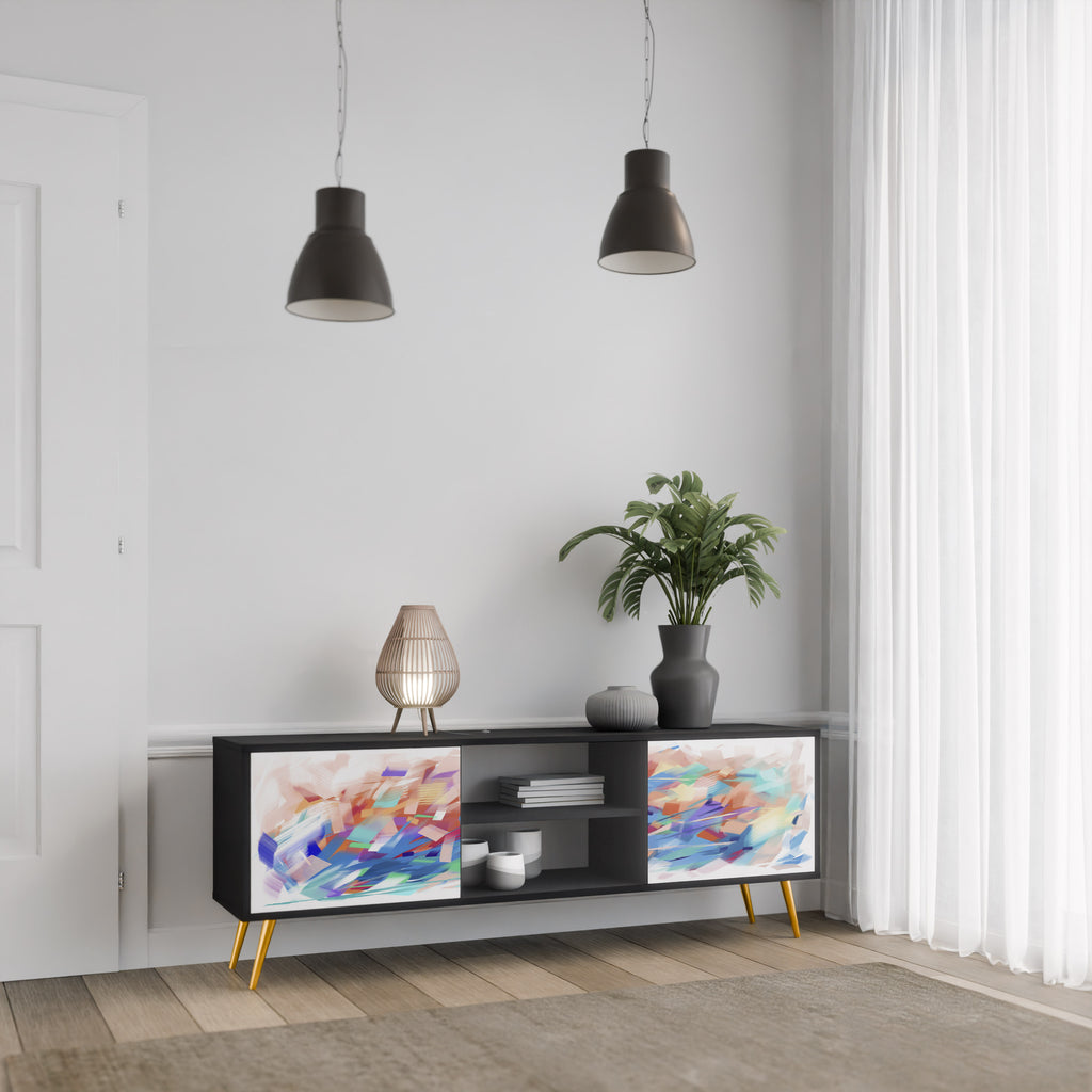 Mueble de TV de 2 puertas FINESSE MASH-UP con acabado negro