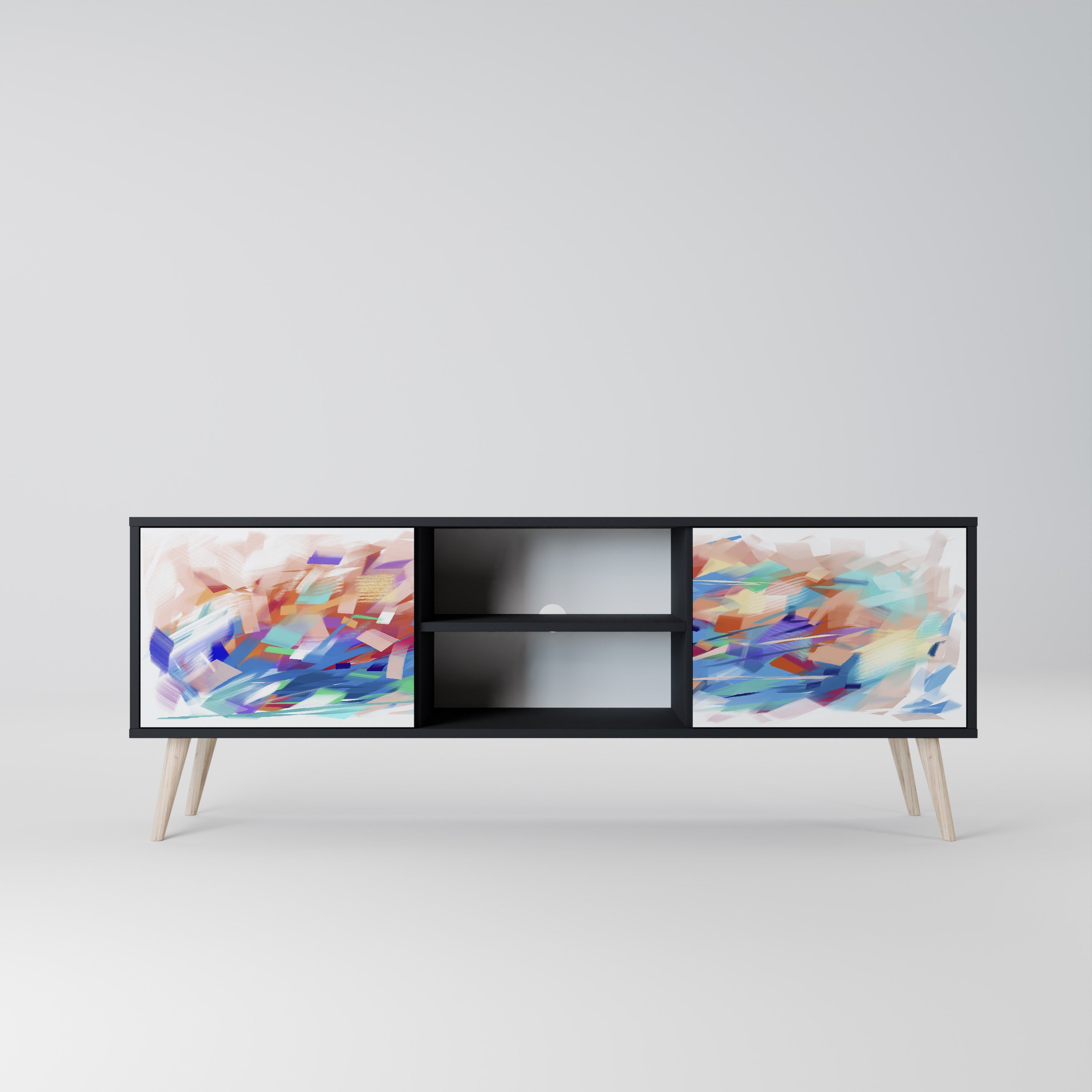 Mueble de TV de 2 puertas FINESSE MASH-UP con acabado negro