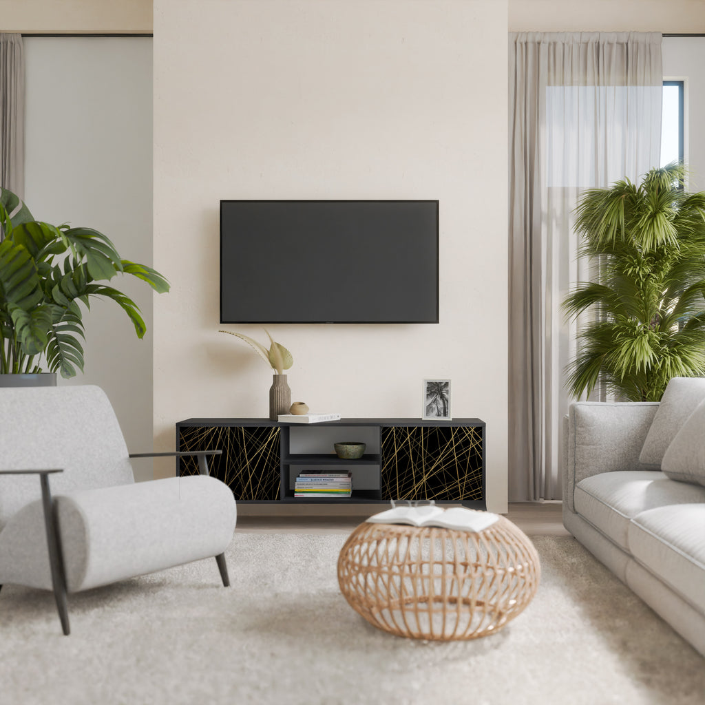 Mueble para TV de 2 puertas BRIGHT MESH con acabado negro
