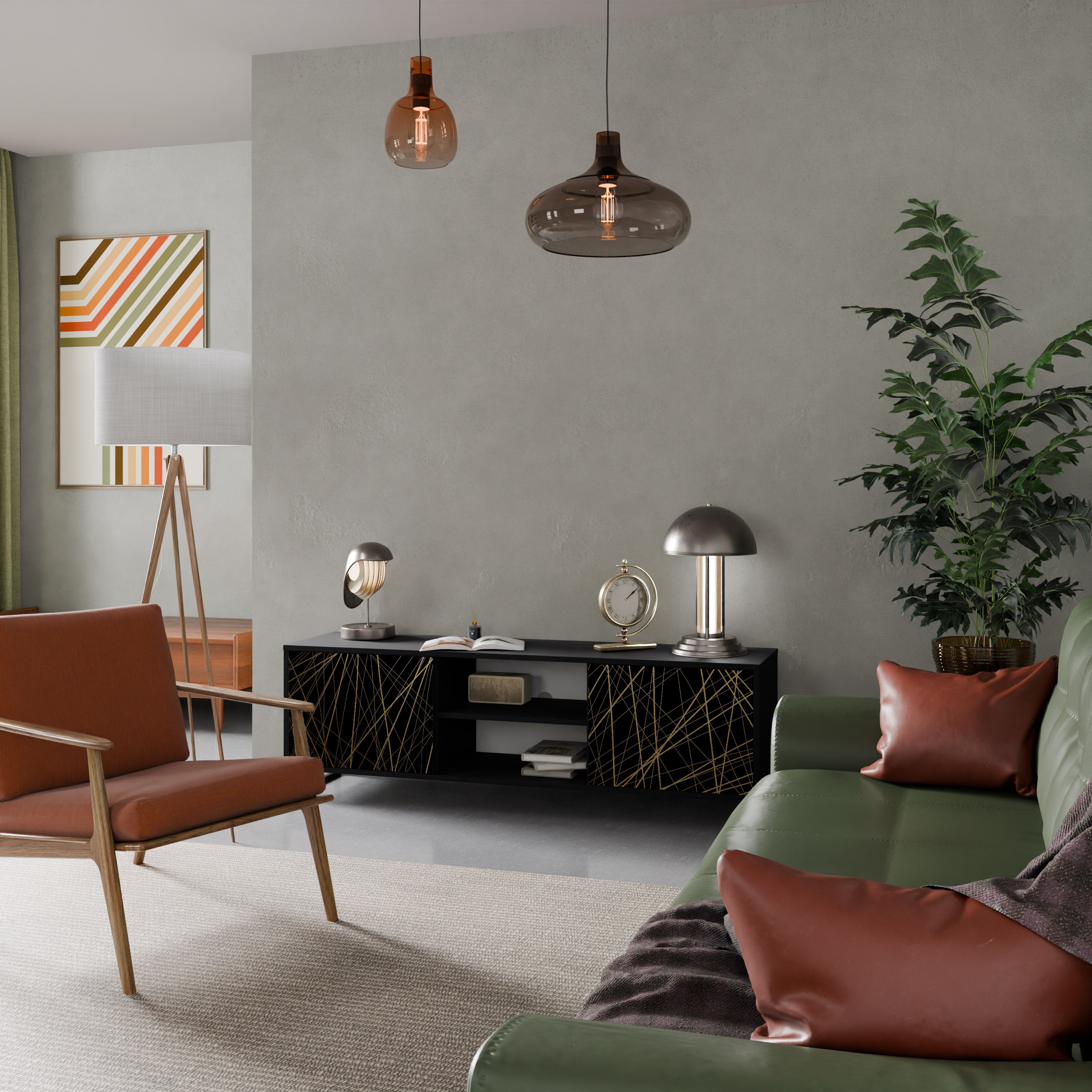 Mueble para TV de 2 puertas BRIGHT MESH con acabado negro