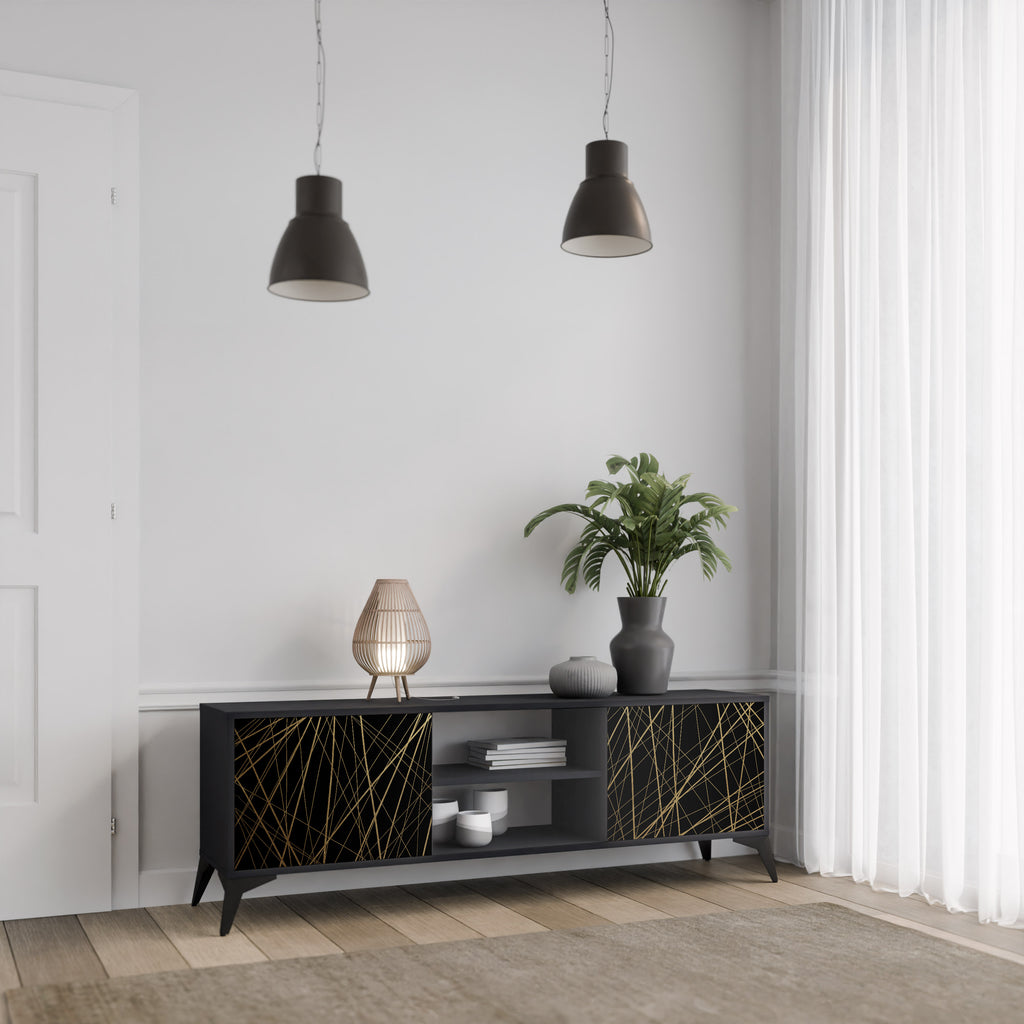 Mueble para TV de 2 puertas BRIGHT MESH con acabado negro