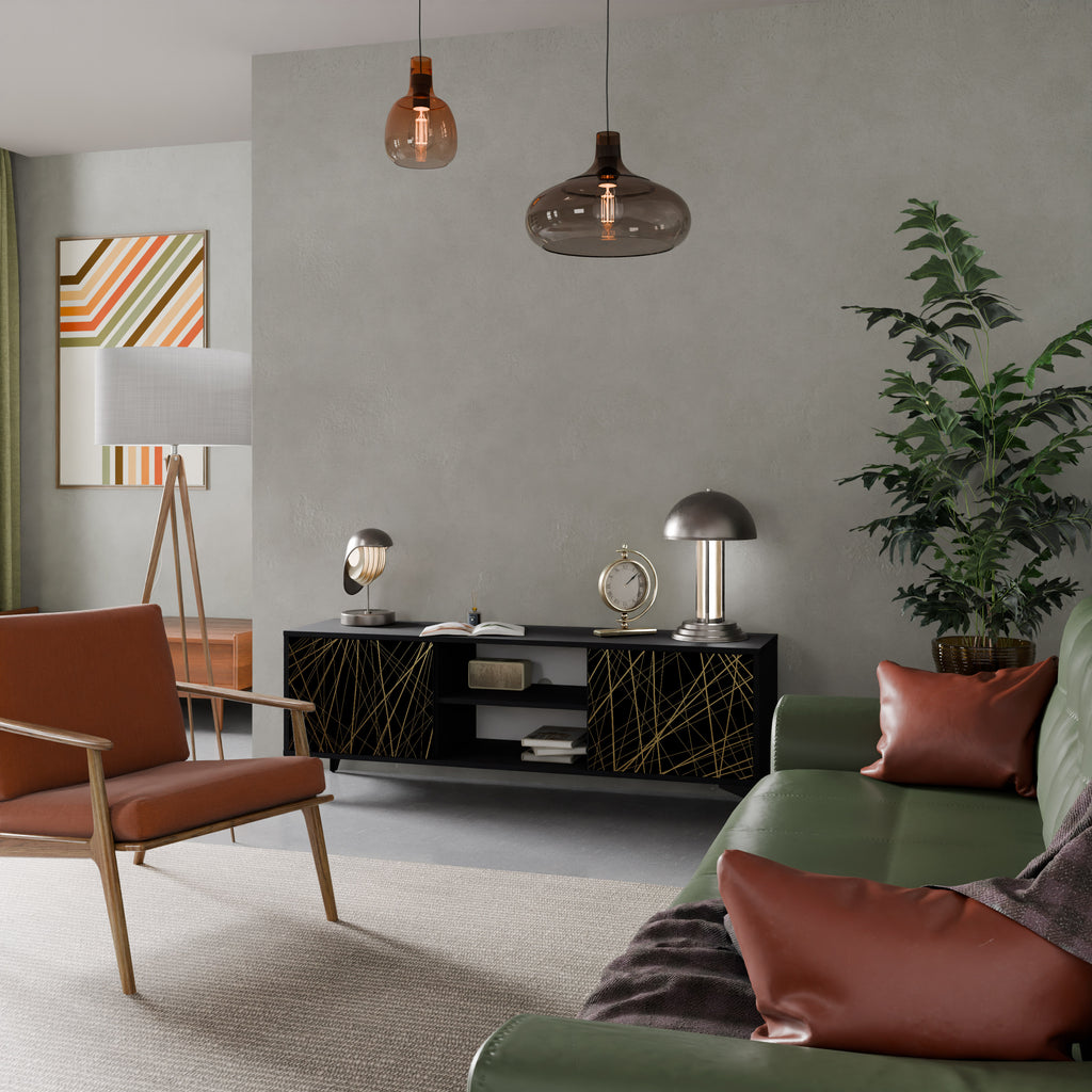 Mueble para TV de 2 puertas BRIGHT MESH con acabado negro