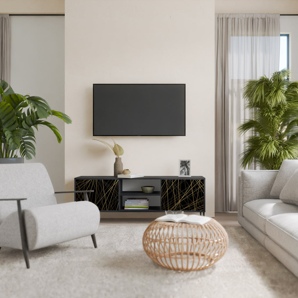Mueble para TV de 2 puertas BRIGHT MESH con acabado negro