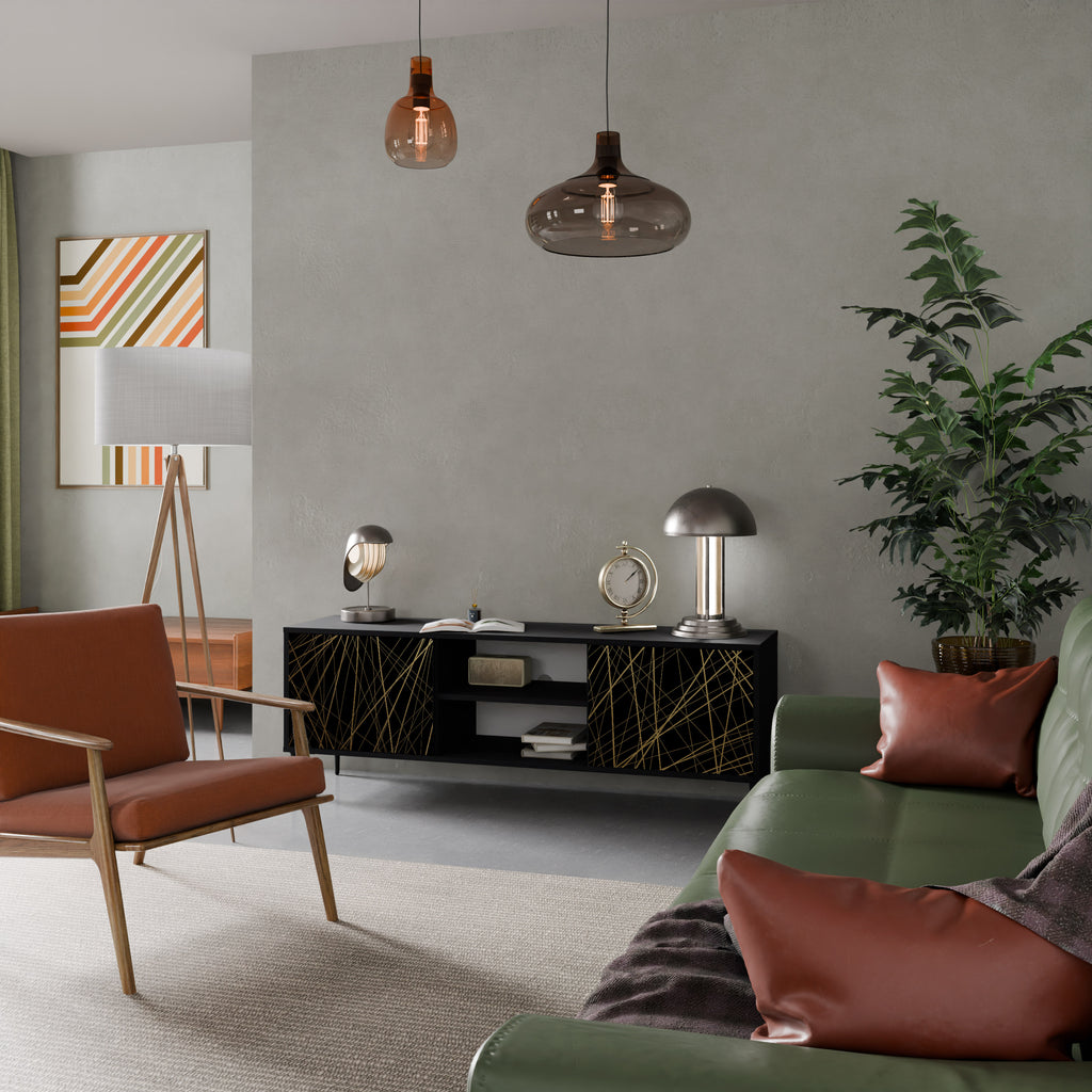 Mueble para TV de 2 puertas BRIGHT MESH con acabado negro