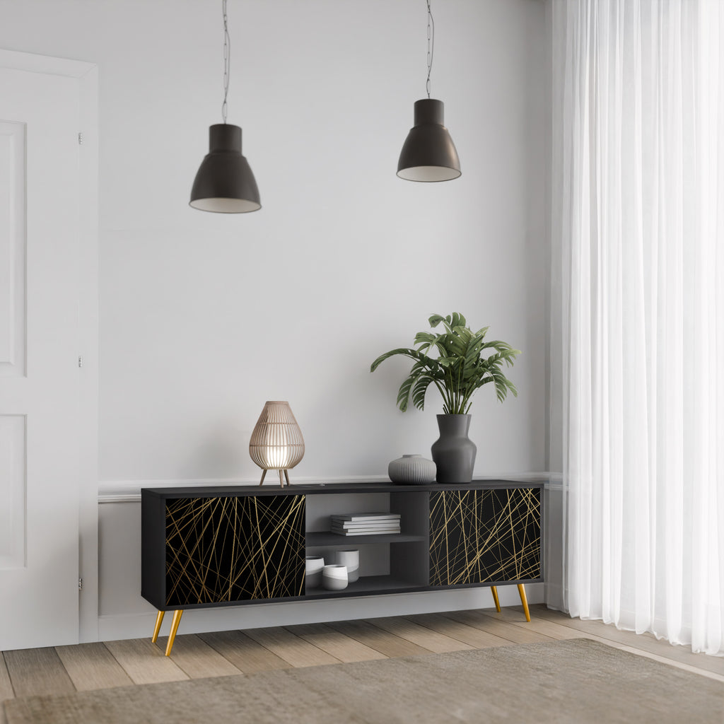 Mueble para TV de 2 puertas BRIGHT MESH con acabado negro