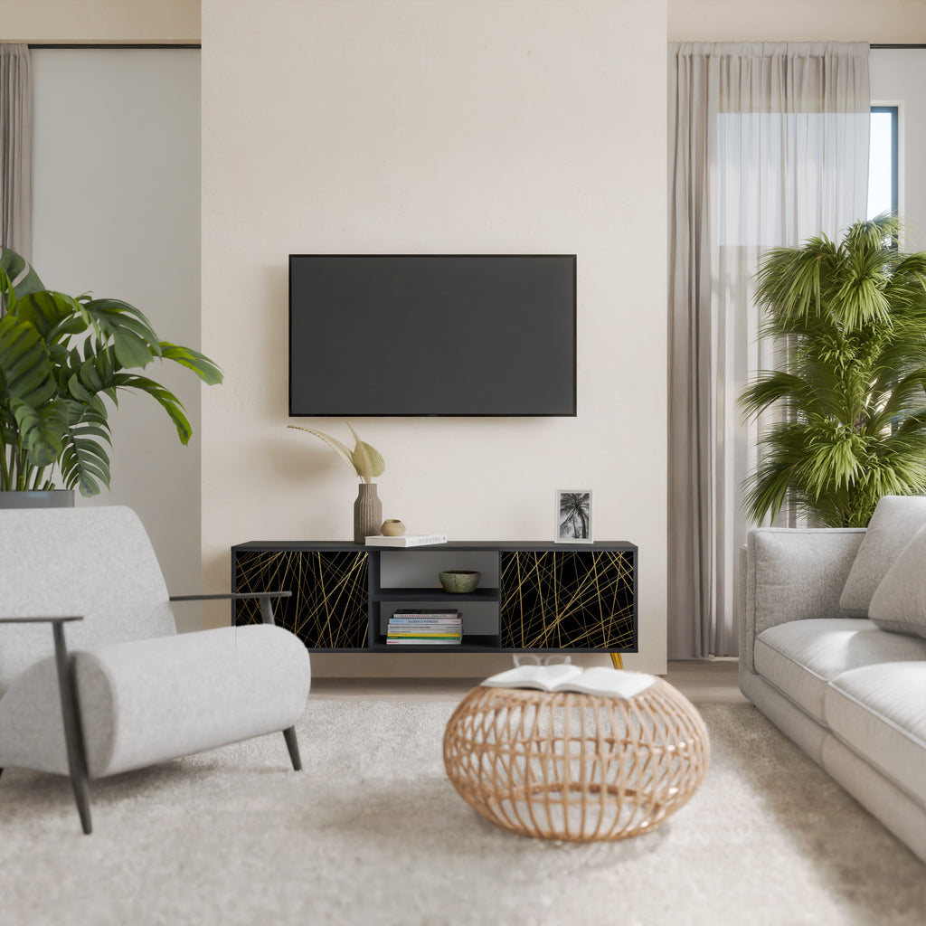 Mueble para TV de 2 puertas BRIGHT MESH con acabado negro