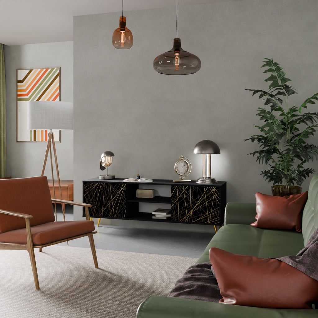 Mueble para TV de 2 puertas BRIGHT MESH con acabado negro