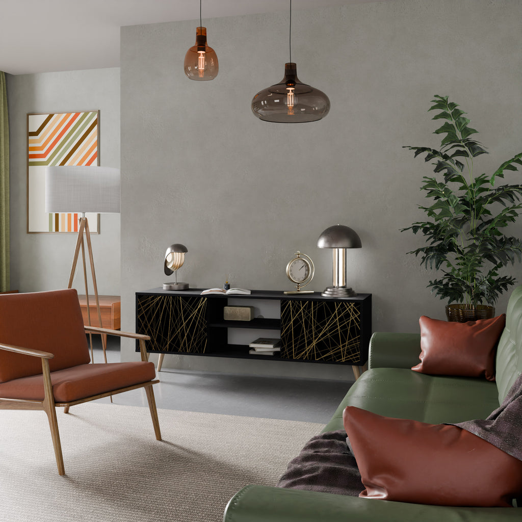 Mueble para TV de 2 puertas BRIGHT MESH con acabado negro