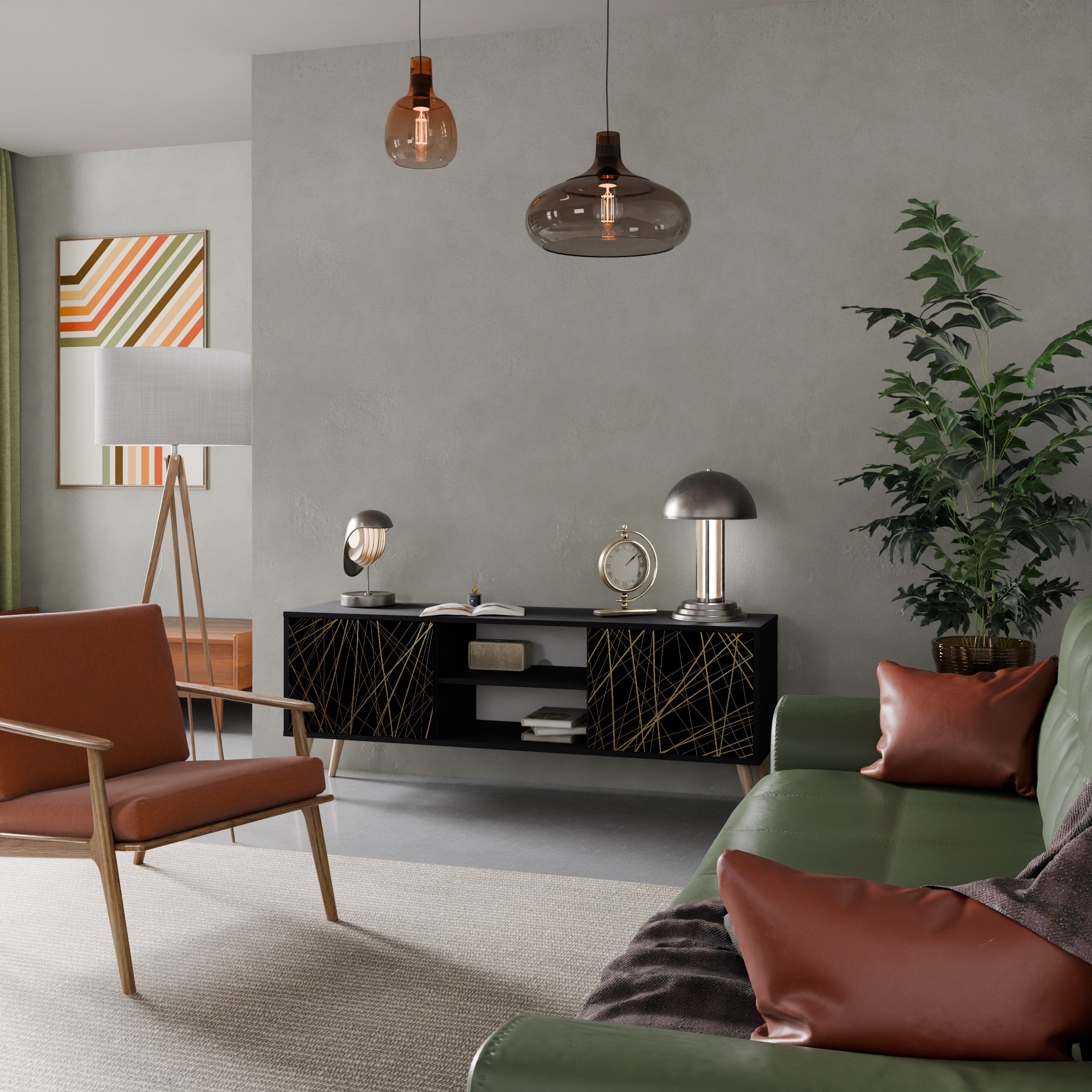 Mueble para TV de 2 puertas BRIGHT MESH con acabado negro