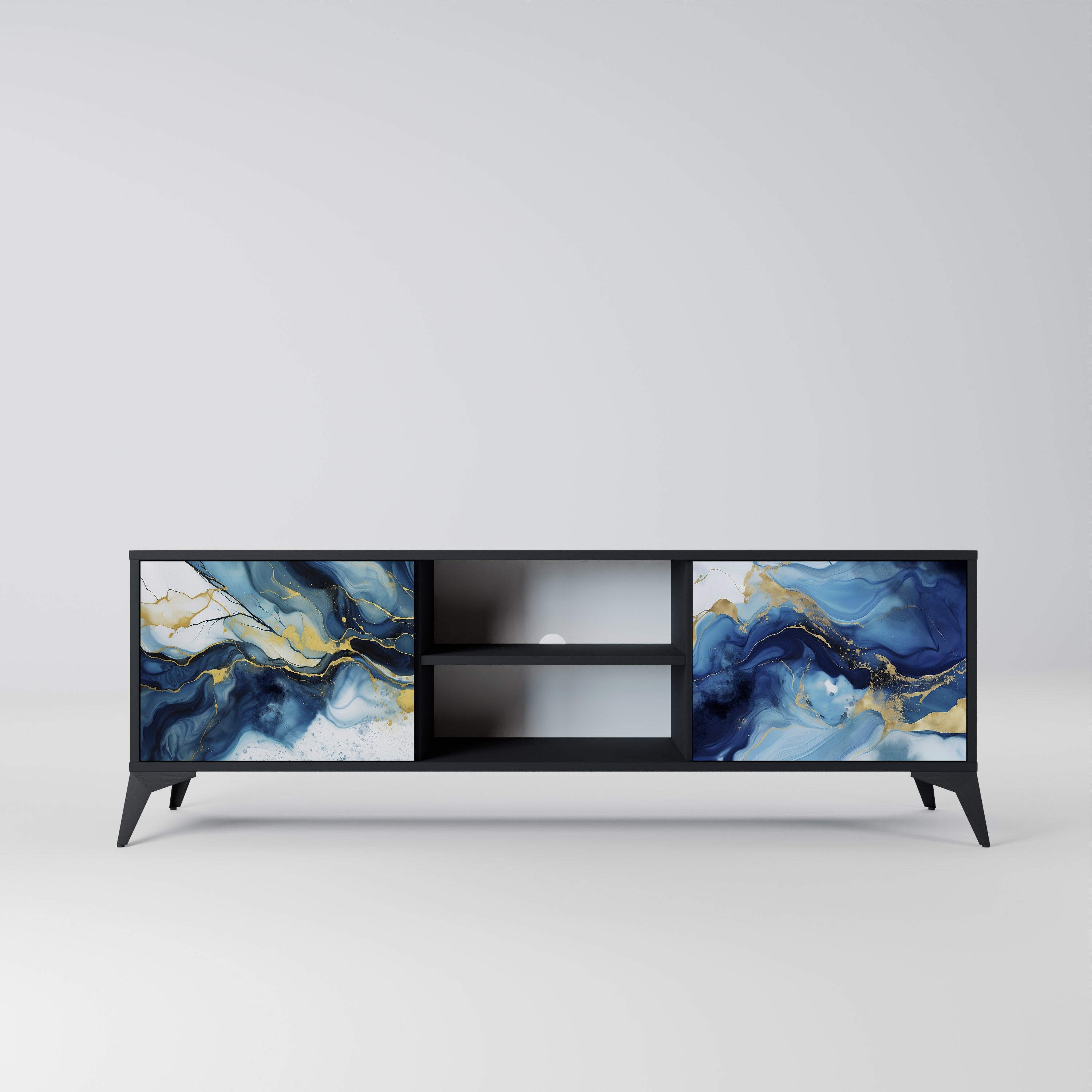 Mueble de TV de 2 puertas INKY MARBLE con acabado negro