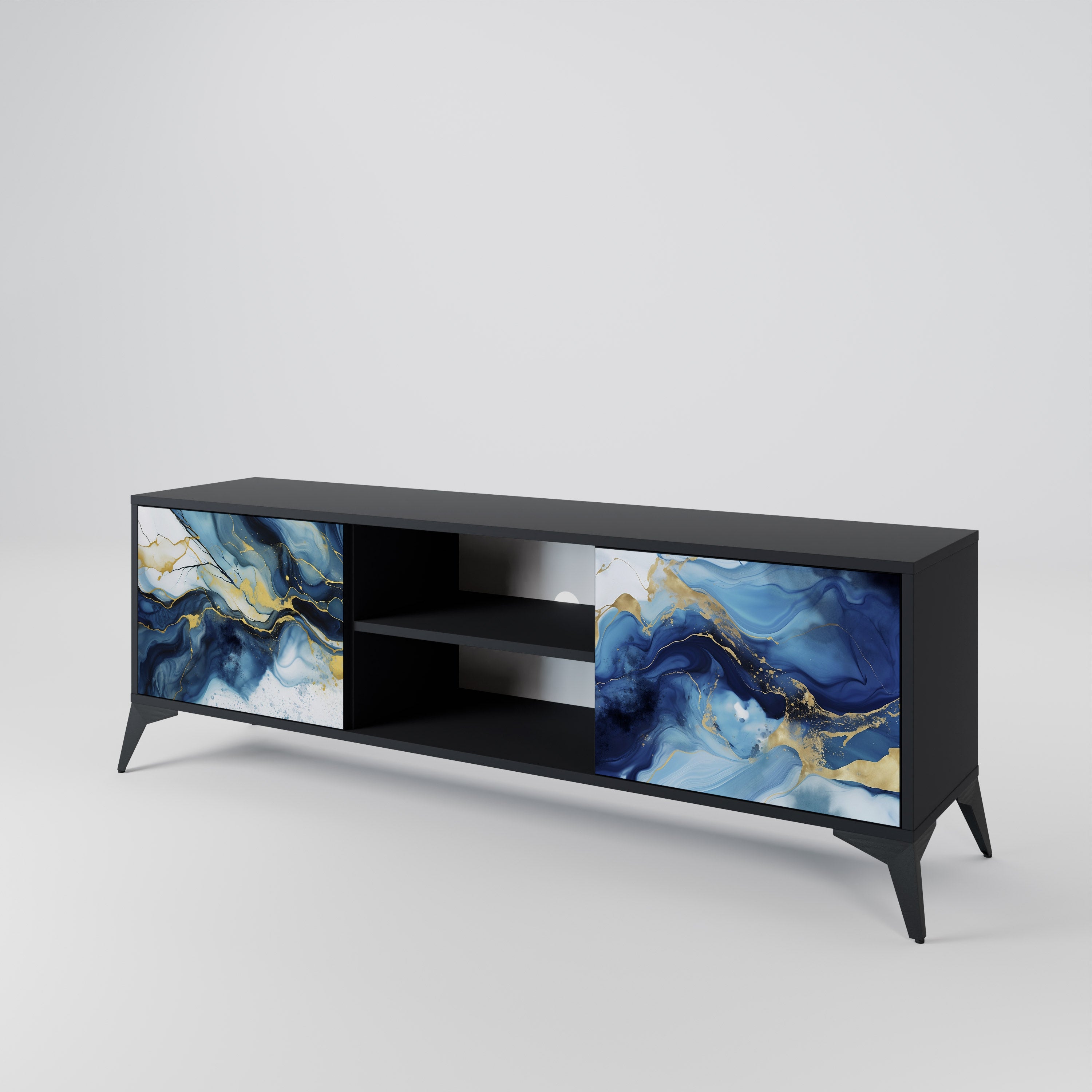 Mueble de TV de 2 puertas INKY MARBLE con acabado negro