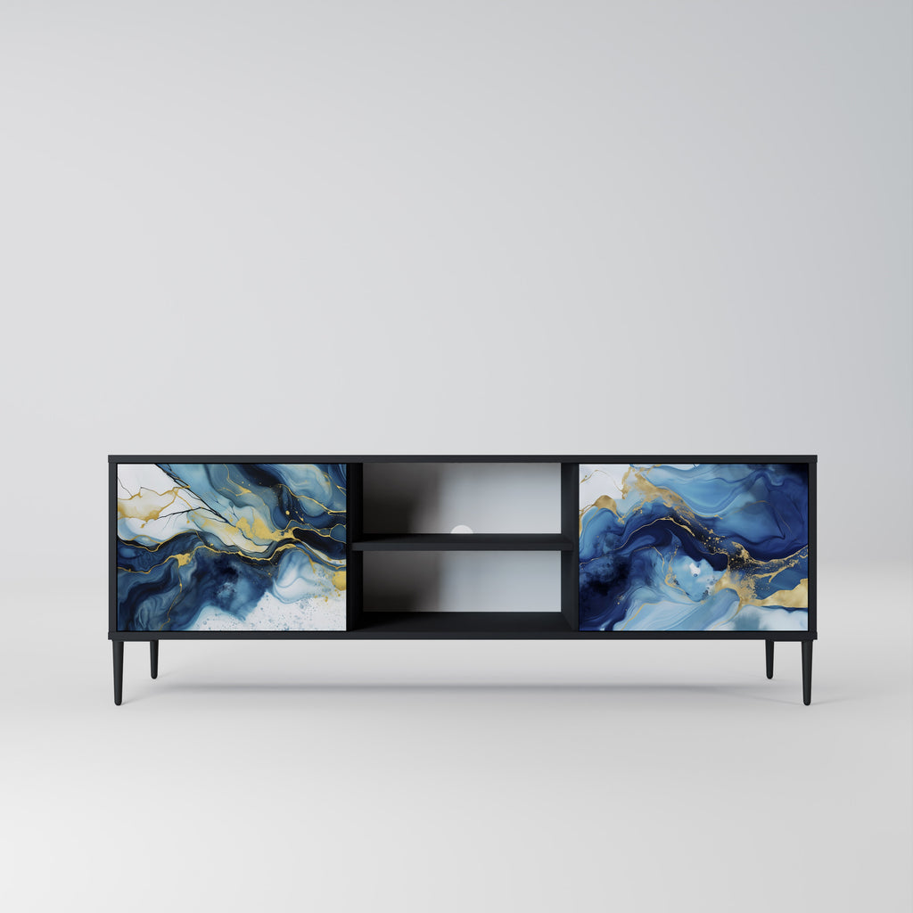 Mueble de TV de 2 puertas INKY MARBLE con acabado negro