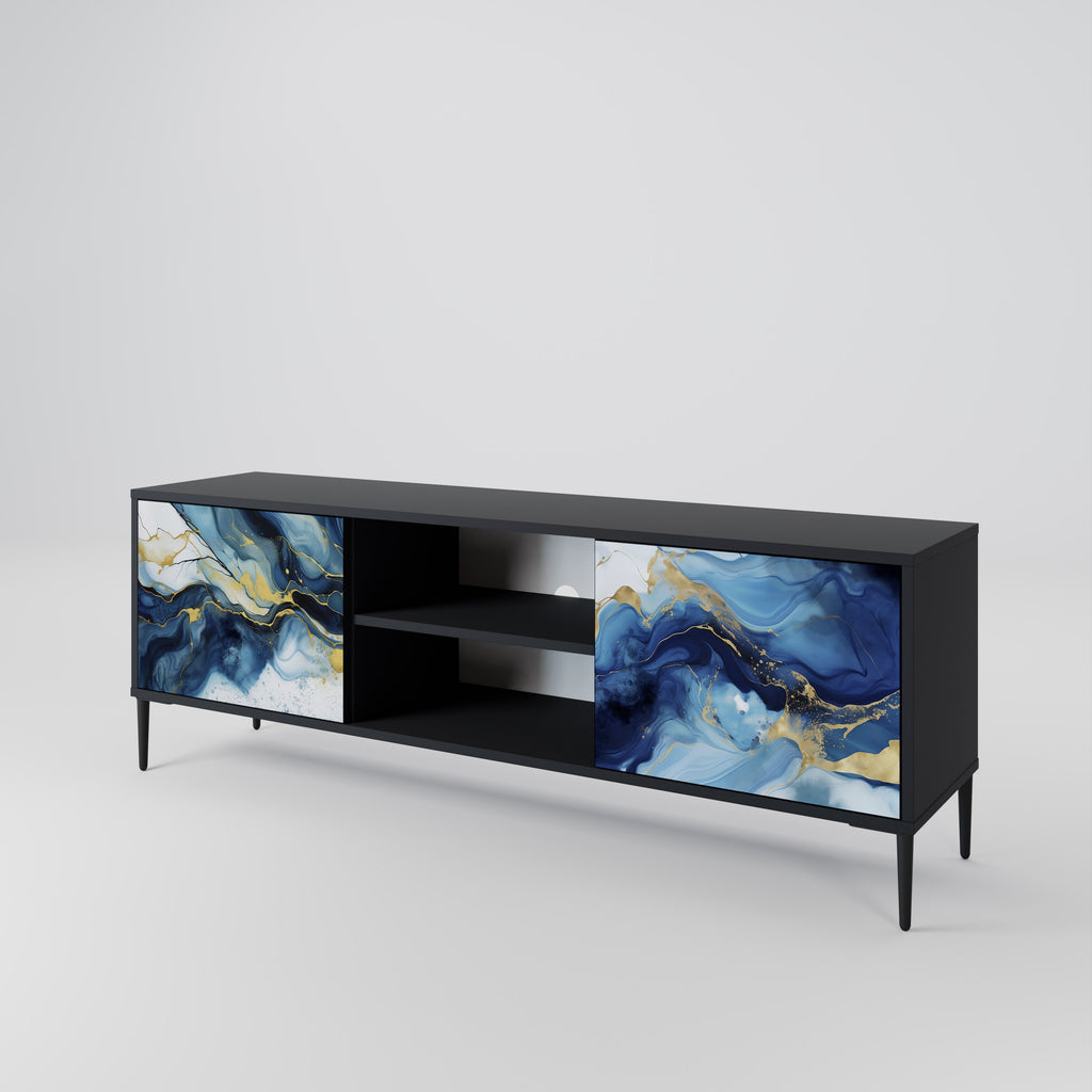 Mueble de TV de 2 puertas INKY MARBLE con acabado negro