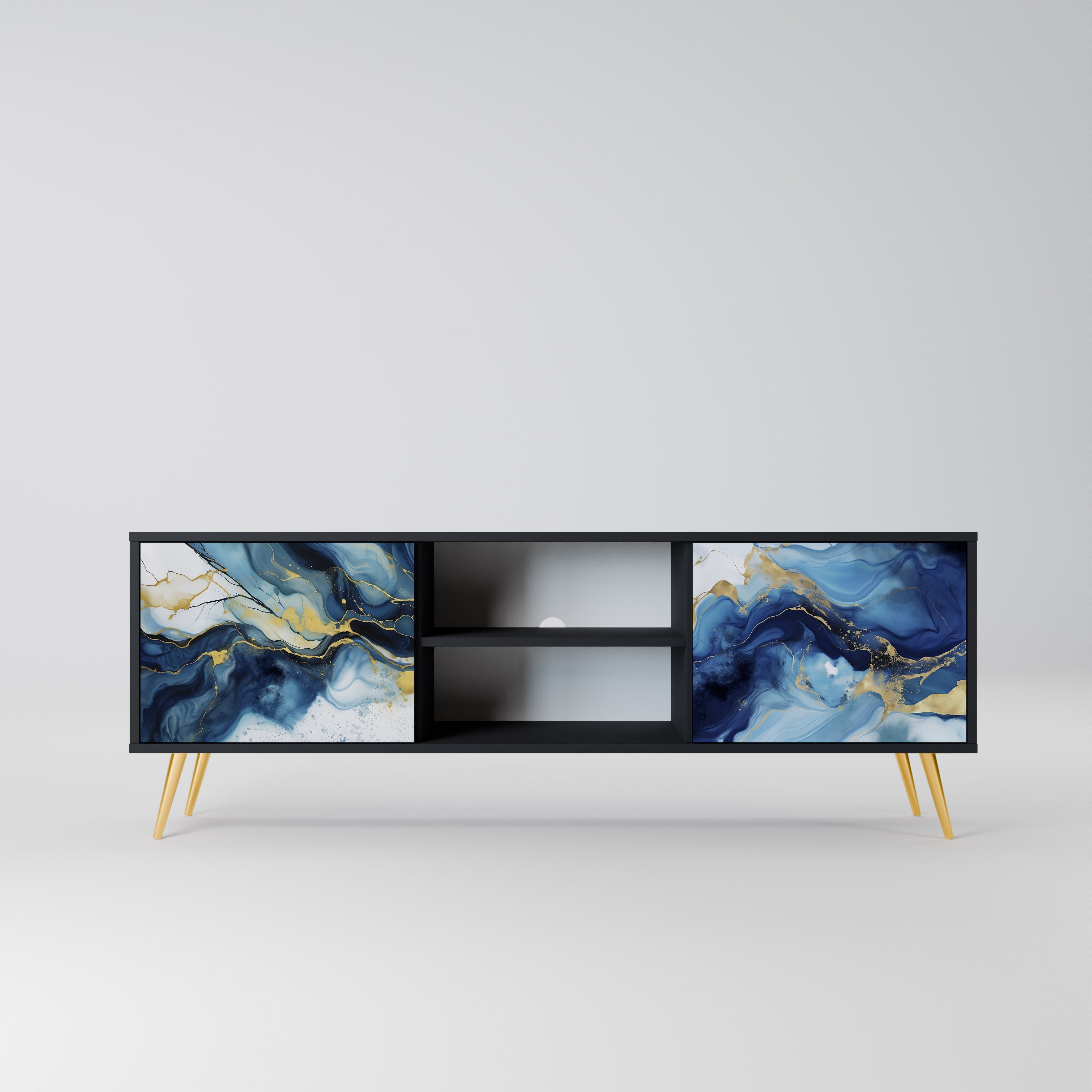 Mueble de TV de 2 puertas INKY MARBLE con acabado negro
