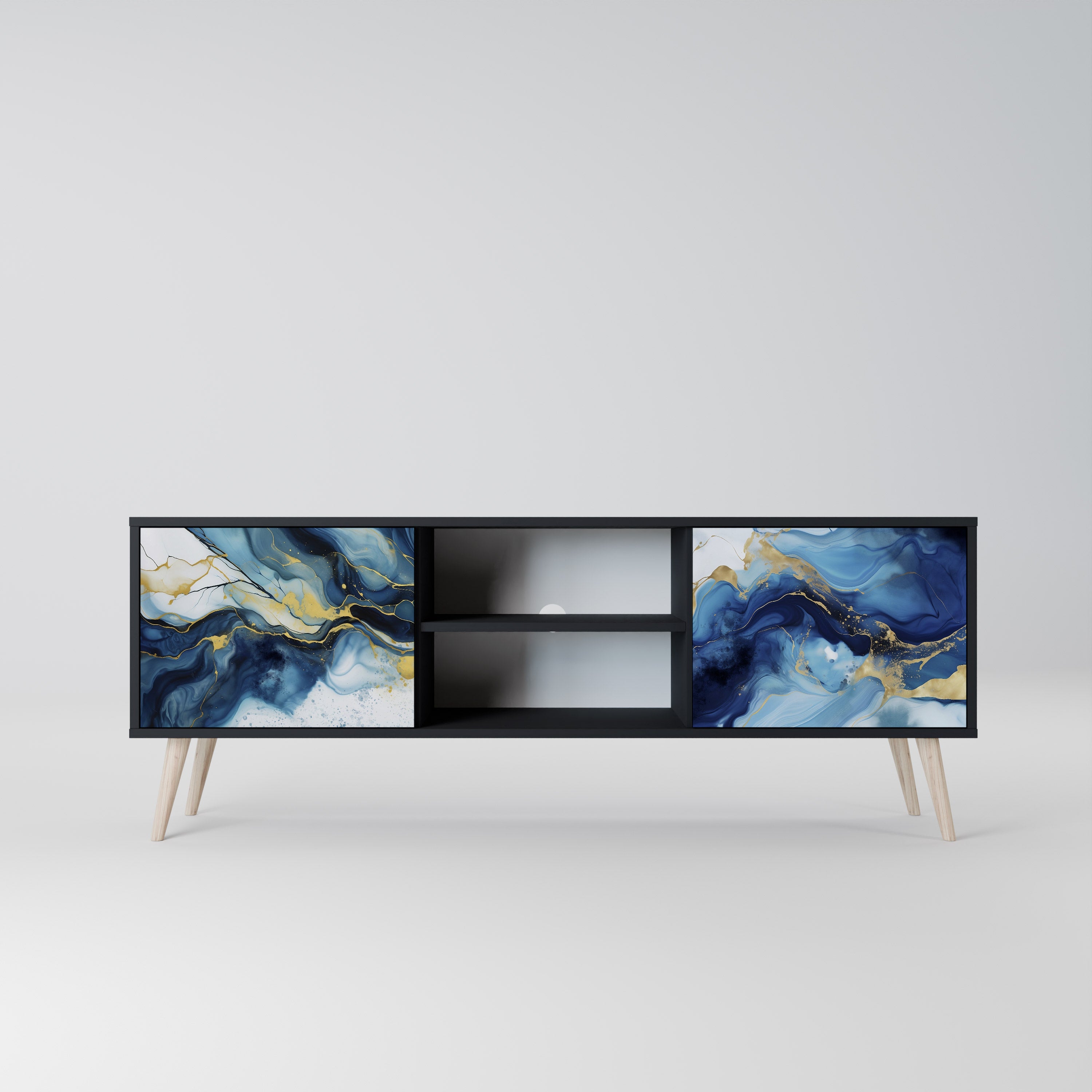 Mueble de TV de 2 puertas INKY MARBLE con acabado negro