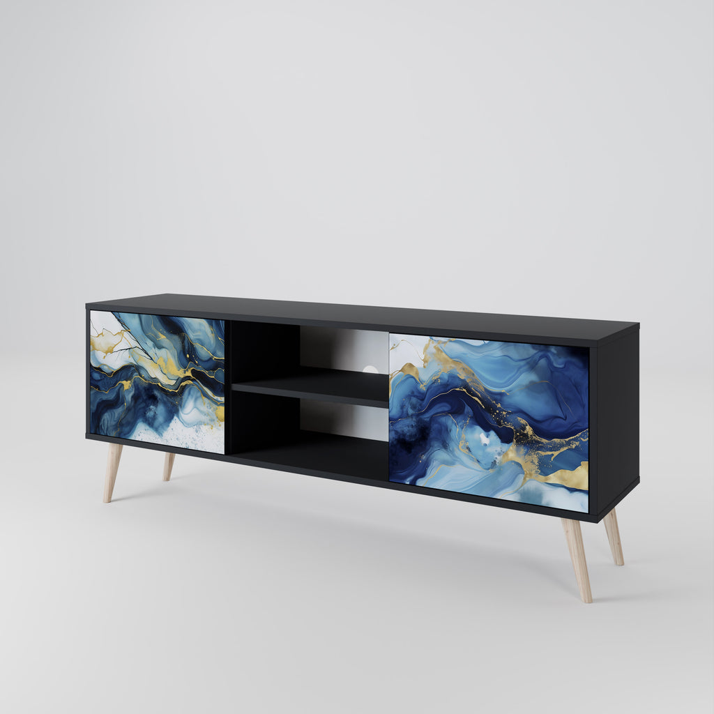Mueble de TV de 2 puertas INKY MARBLE con acabado negro