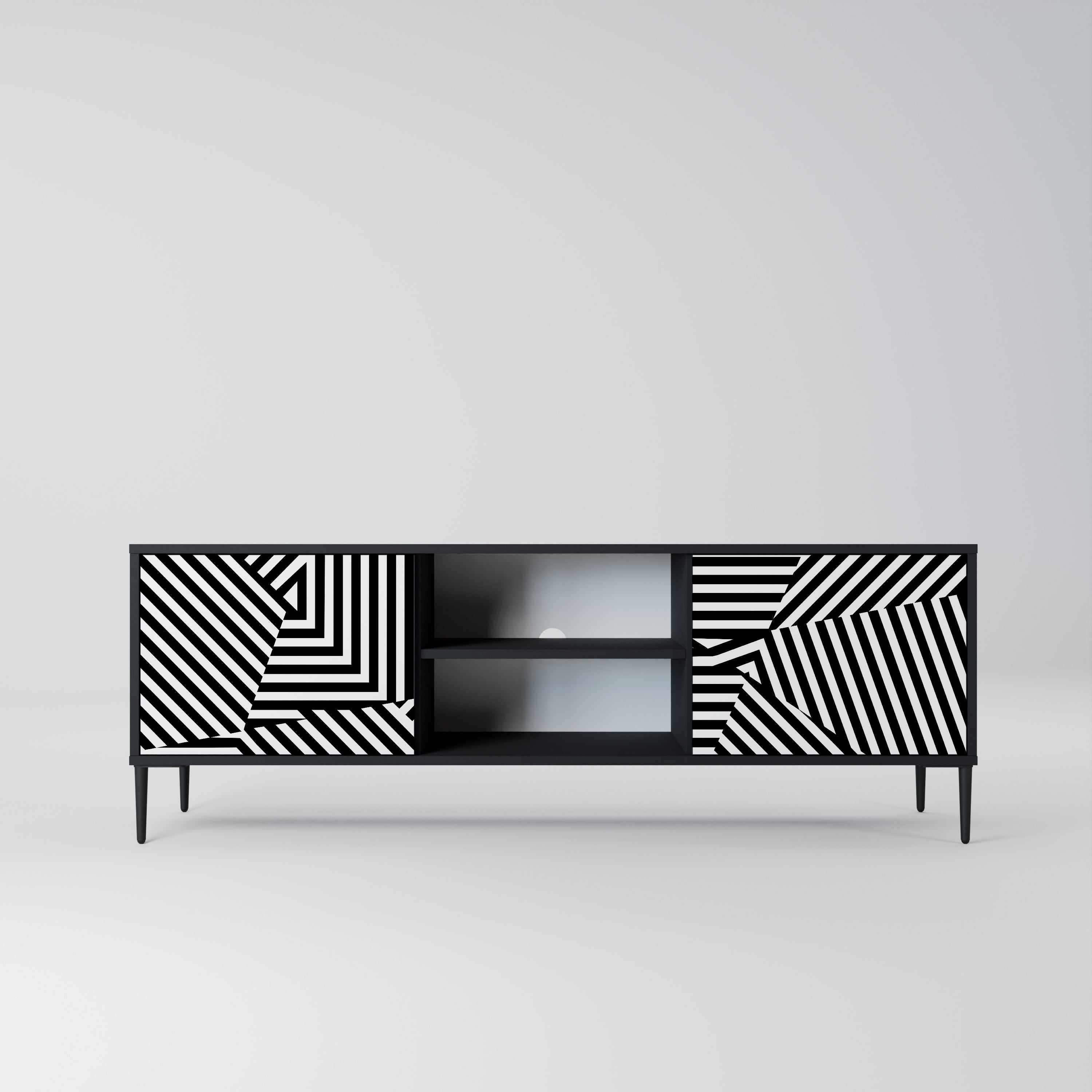 Mueble de TV ILLUSIONARY LATTICE de 2 puertas con acabado negro