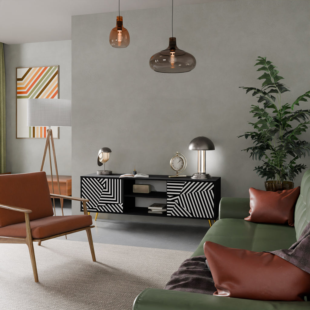 Mueble de TV ILLUSIONARY LATTICE de 2 puertas con acabado negro