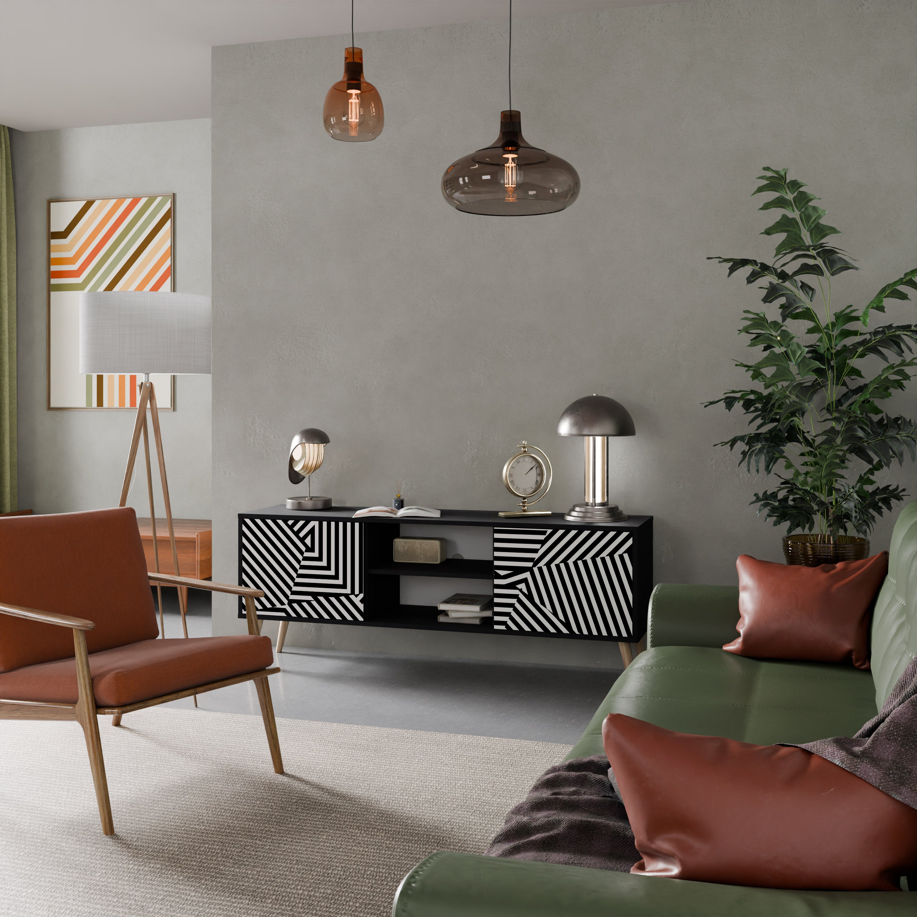 Mueble de TV ILLUSIONARY LATTICE de 2 puertas con acabado negro