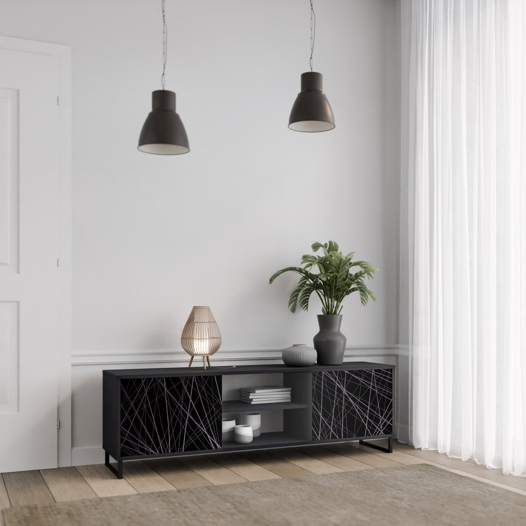 Mueble de TV de 2 puertas SHIMMER SPIDEGRAM con acabado negro