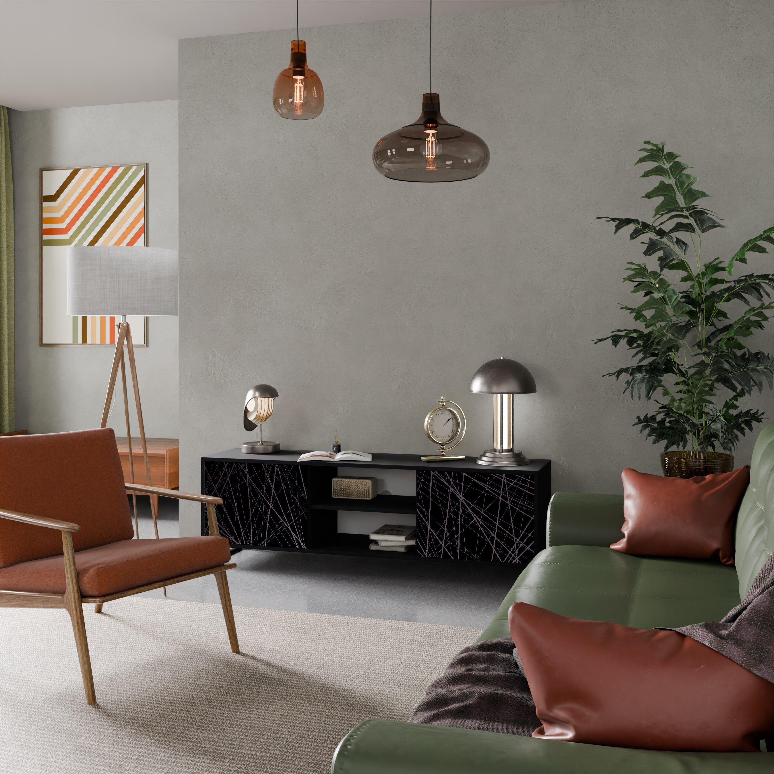 Mueble de TV de 2 puertas SHIMMER SPIDEGRAM con acabado negro